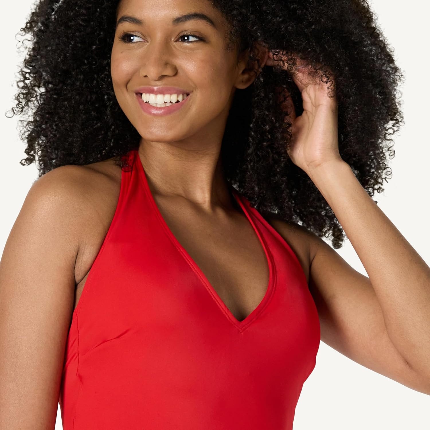image:imageAmazon Essentials Womens Halter One Piece SwimsuitBright Poppy Red