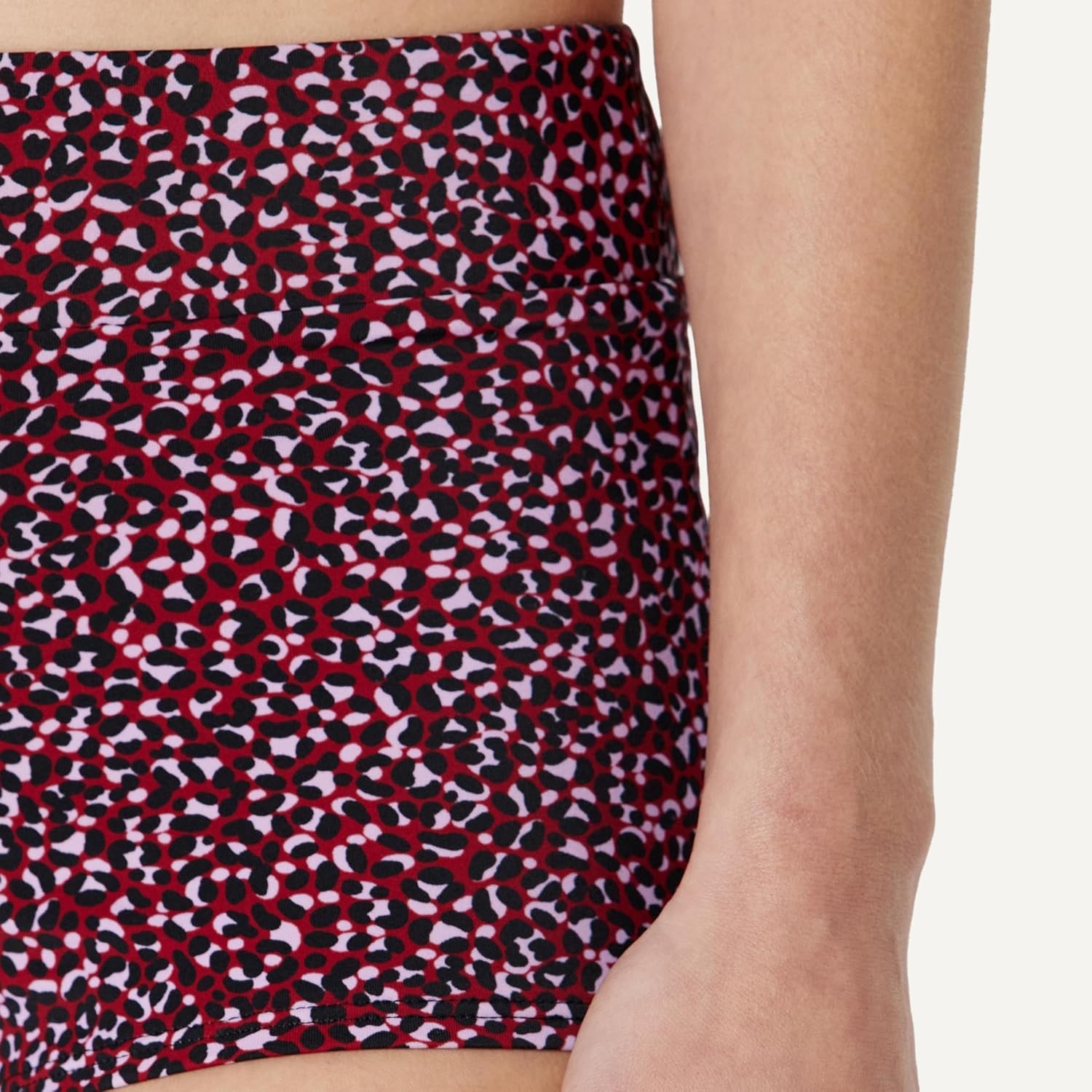 image:imageAmazon Essentials Womens High Rise Boy Short Swim Bikini BottomBrick Red Lilac Leopard
