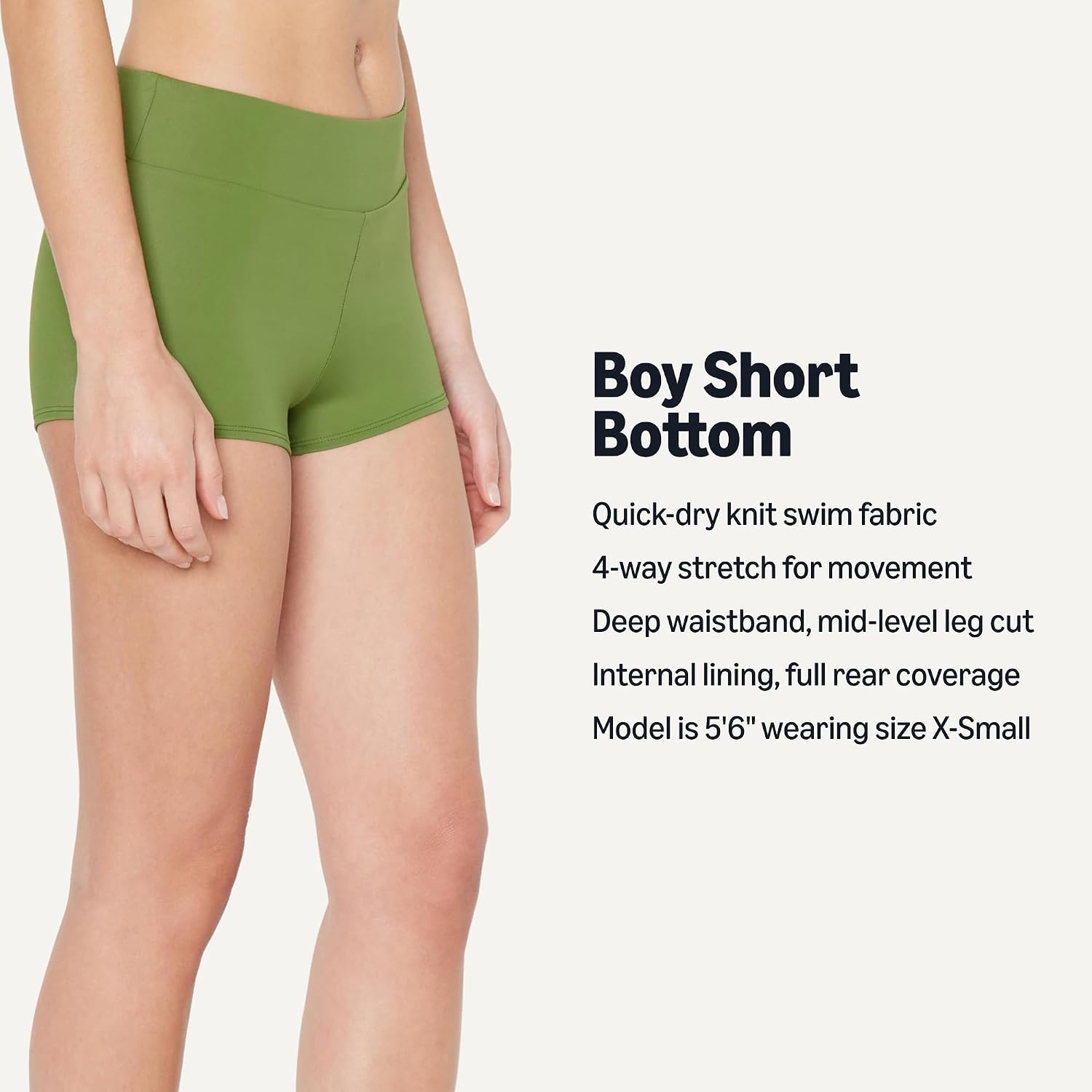 image:imageAmazon Essentials Womens High Rise Boy Short Swim Bikini BottomOlive