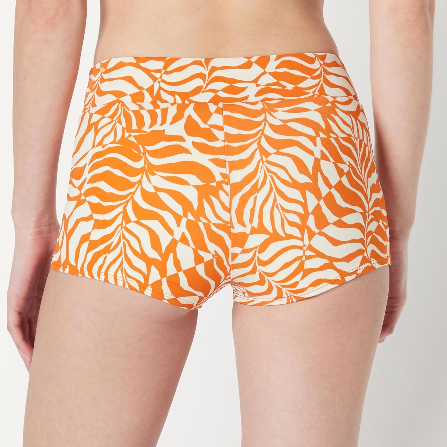image:imageAmazon Essentials Womens High Rise Boy Short Swim Bikini BottomRust Orange Abstract Palms