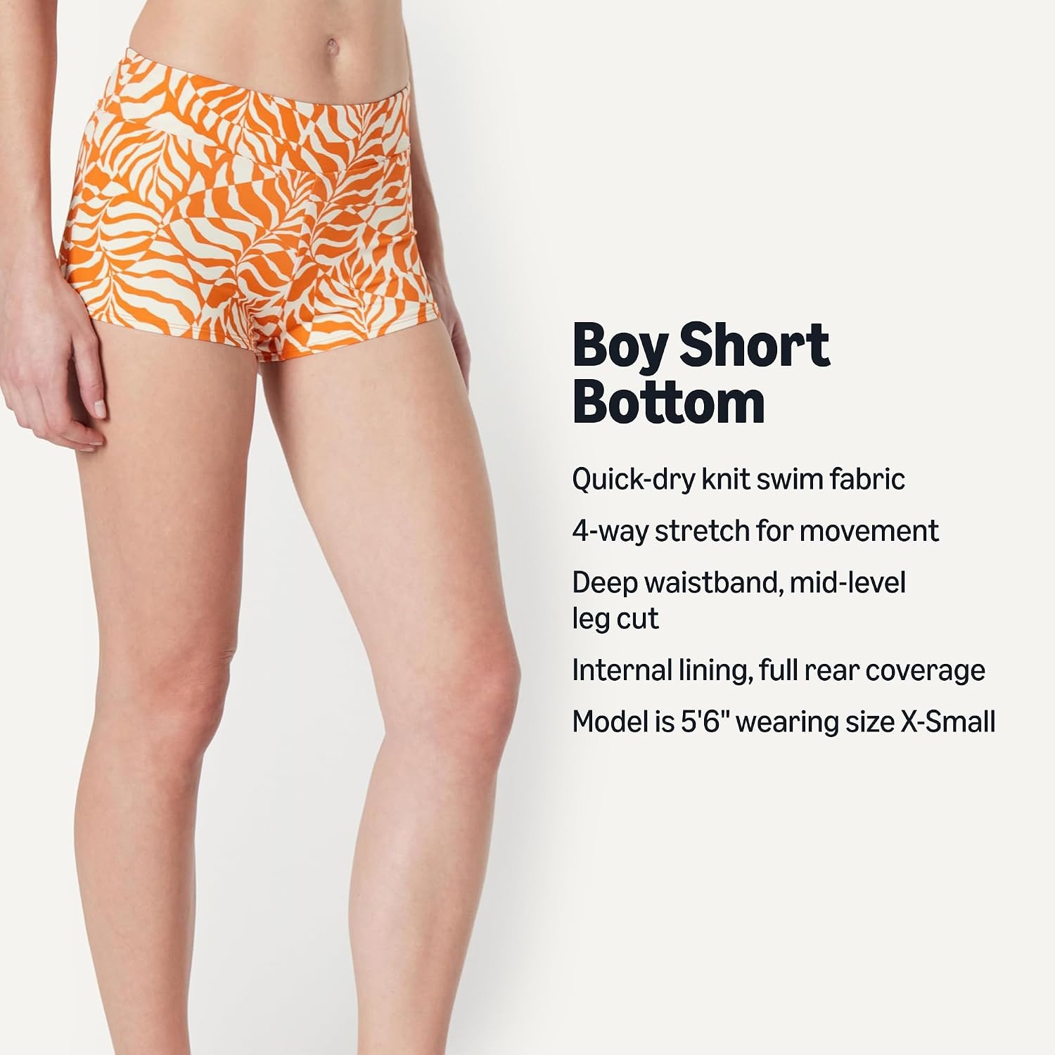 image:imageAmazon Essentials Womens High Rise Boy Short Swim Bikini BottomRust Orange Abstract Palms