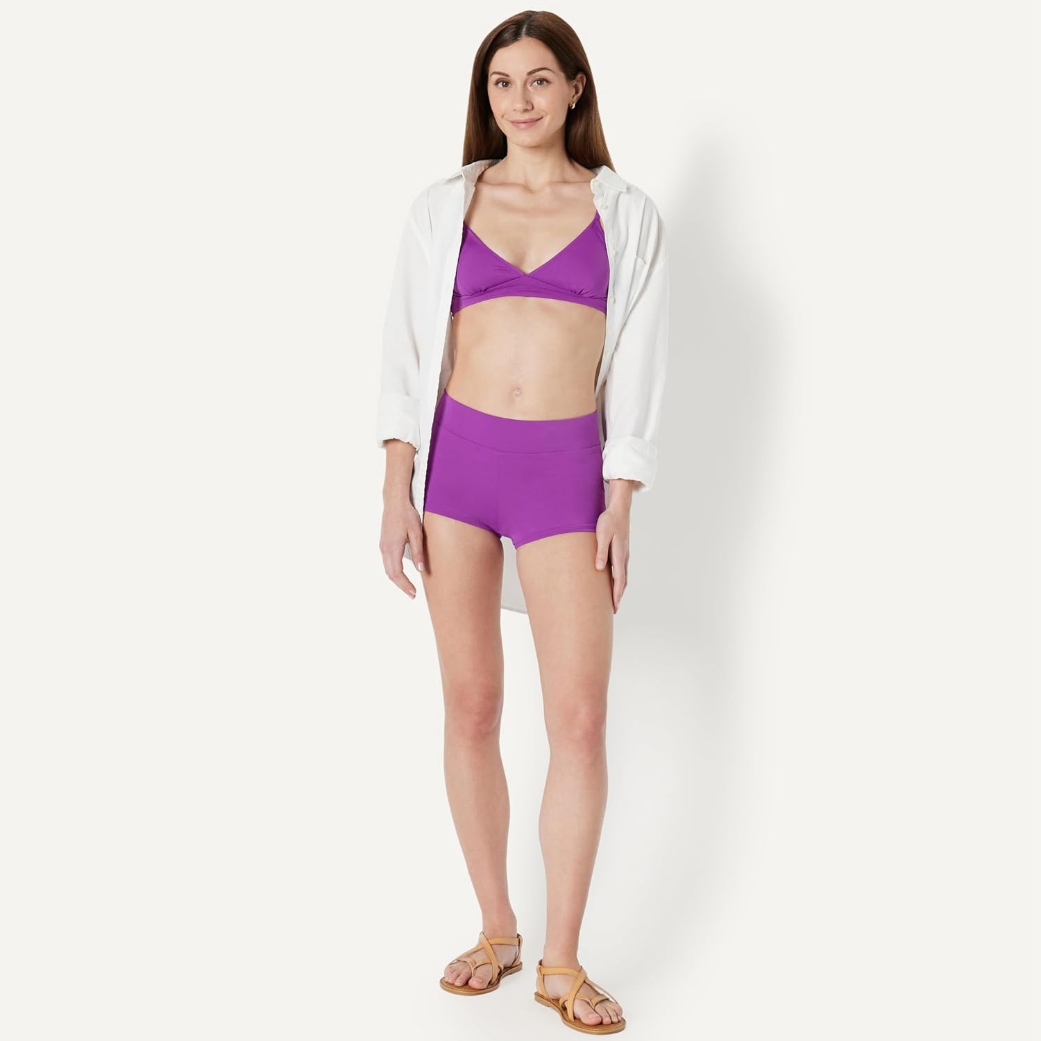 image:imageAmazon Essentials Womens High Rise Boy Short Swim Bikini BottomViolet
