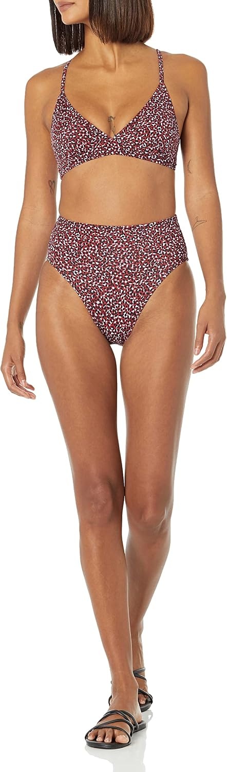 image:imageAmazon Essentials Womens High Waist High Leg Bikini BottomBrick Red Leopard