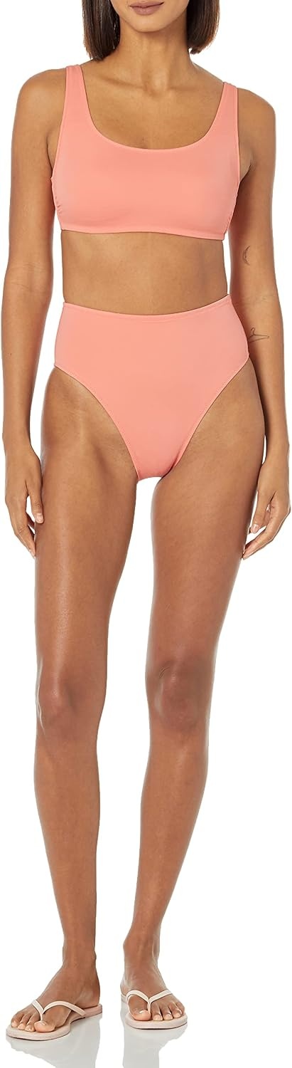 image:imageAmazon Essentials Womens High Waist High Leg Bikini BottomCoral Pink