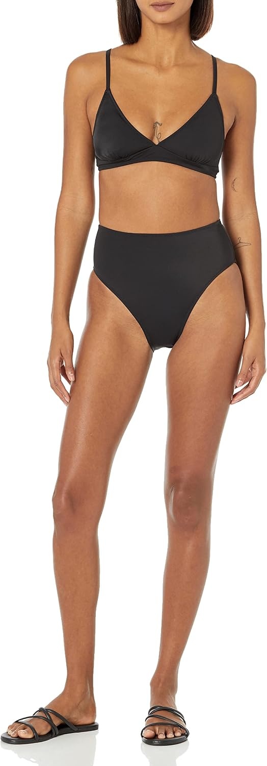 image:imageAmazon Essentials Womens High Waist High Leg Bikini BottomWashed Black