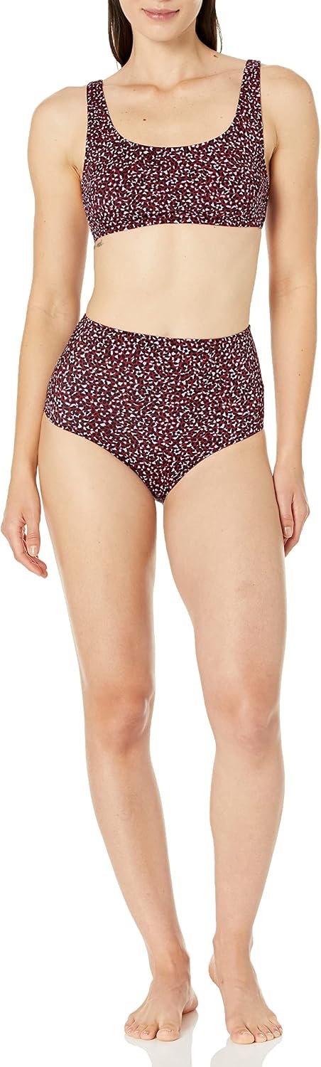 image:imageAmazon Essentials Womens High Waist Swim Bottom Available in Plus SizeBrick Red Leopard