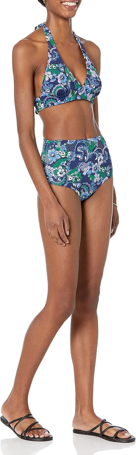 image:imageAmazon Essentials Womens High Waist Swim Bottom Available in Plus SizeDeep Blue Paisley