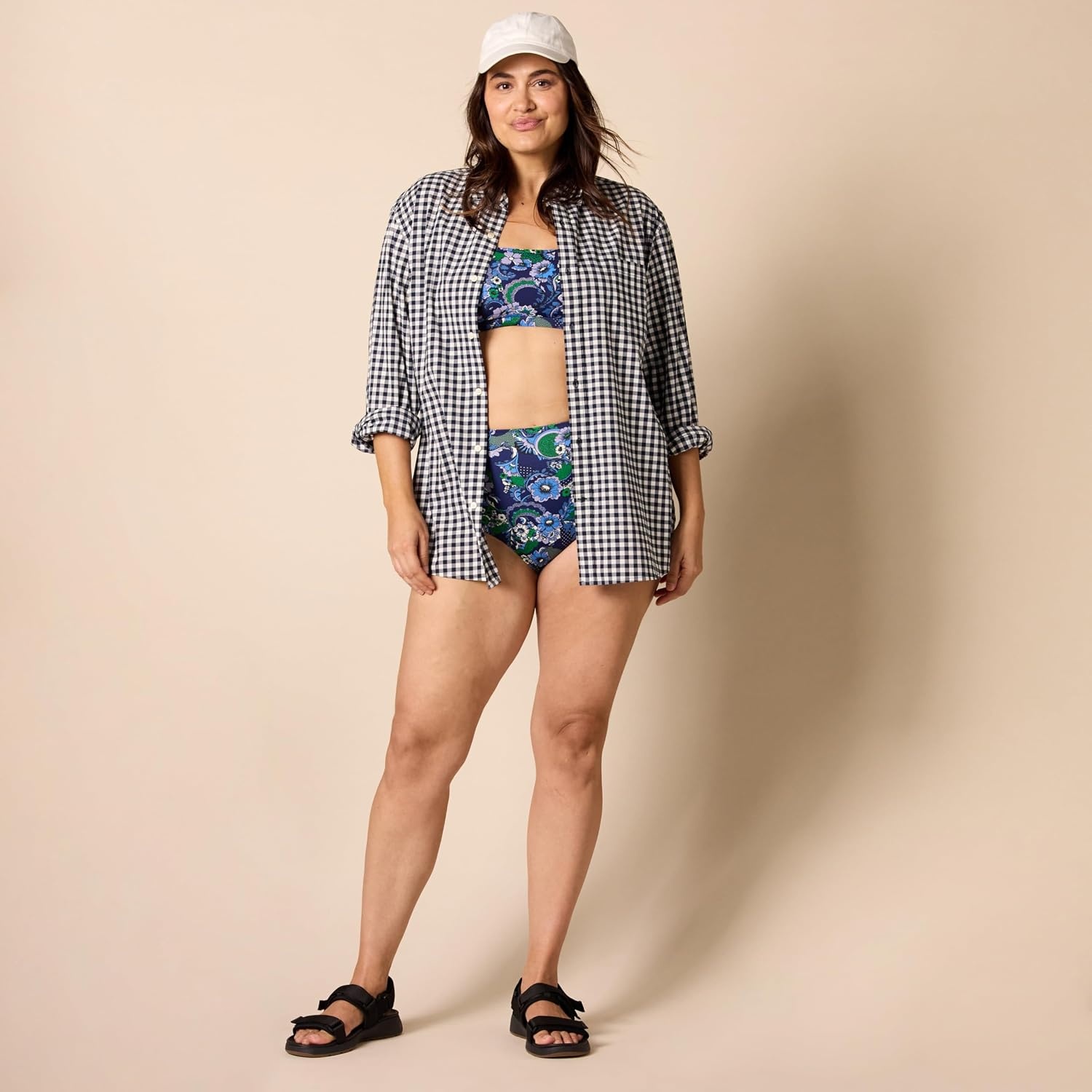 image:imageAmazon Essentials Womens High Waist Swim Bottom Available in Plus SizeDeep Blue Paisley
