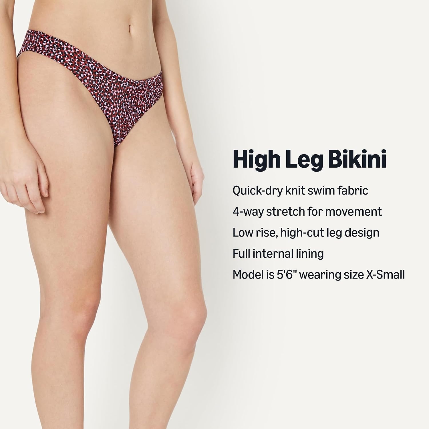 image:imageAmazon Essentials Womens HighRise HighLeg Swim Bikini BottomBrick Red Lilac Leopard
