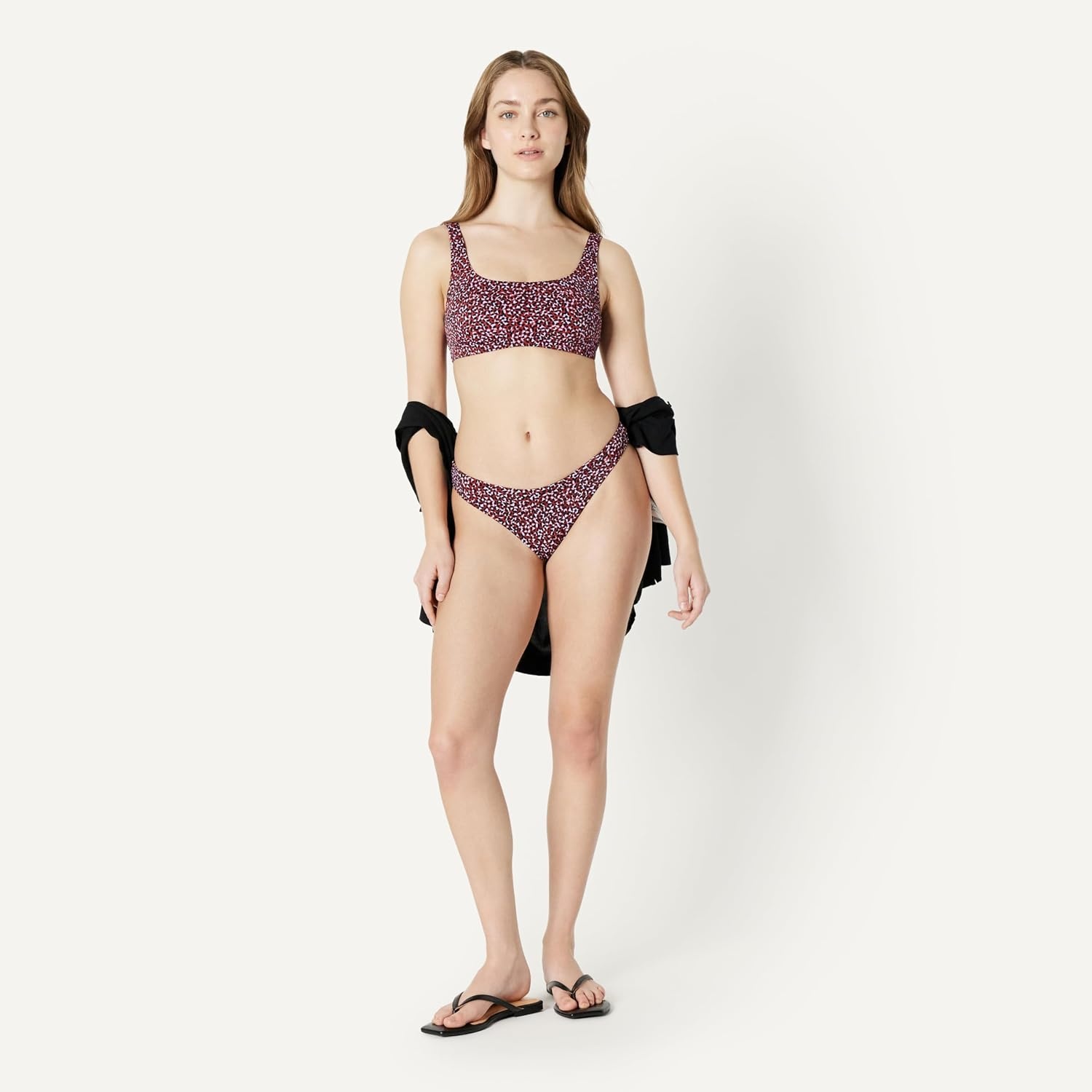 image:imageAmazon Essentials Womens HighRise HighLeg Swim Bikini BottomBrick Red Lilac Leopard