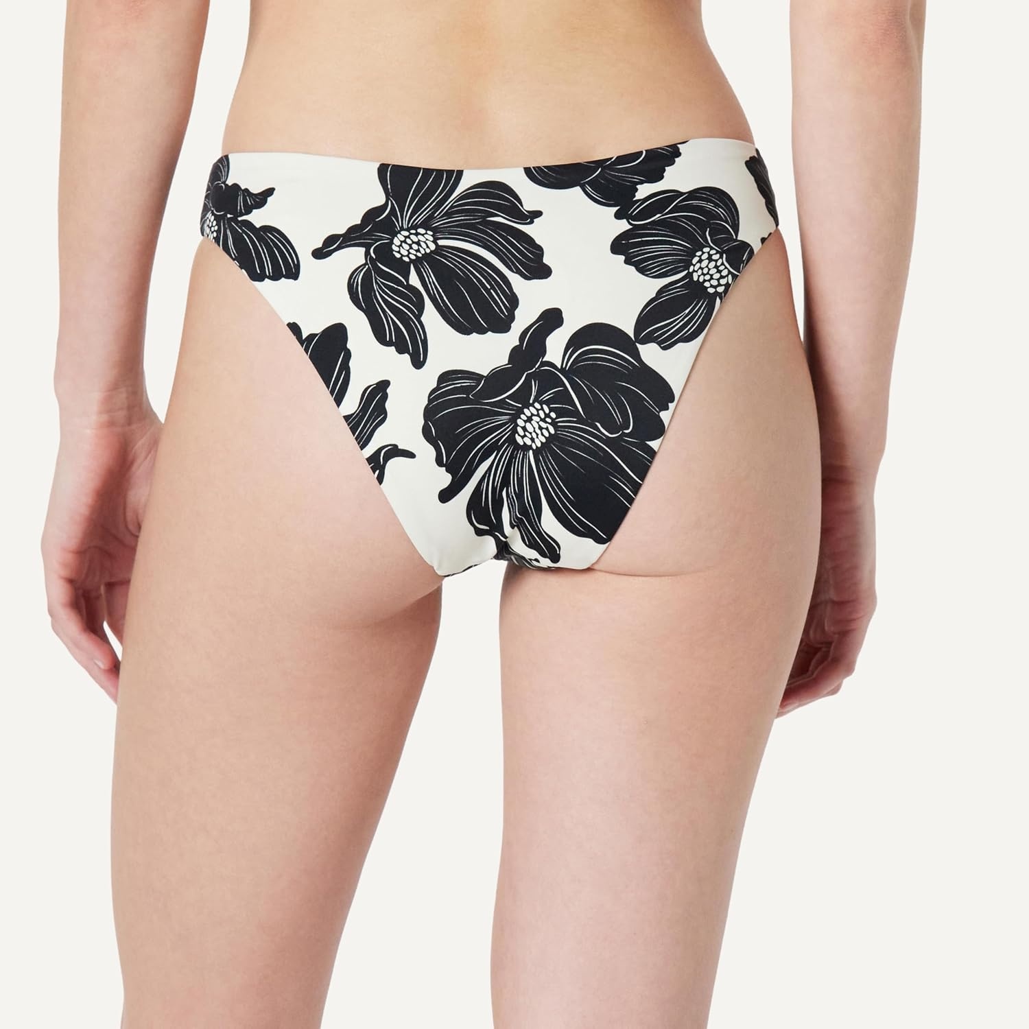 image:imageAmazon Essentials Womens HighRise HighLeg Swim Bikini BottomCream Black Floral