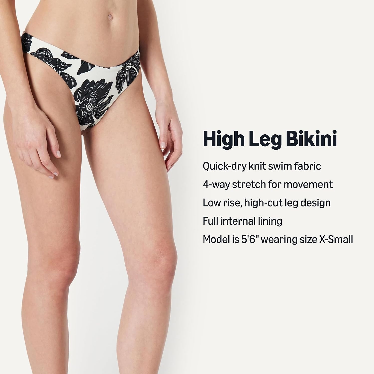 image:imageAmazon Essentials Womens HighRise HighLeg Swim Bikini BottomCream Black Floral