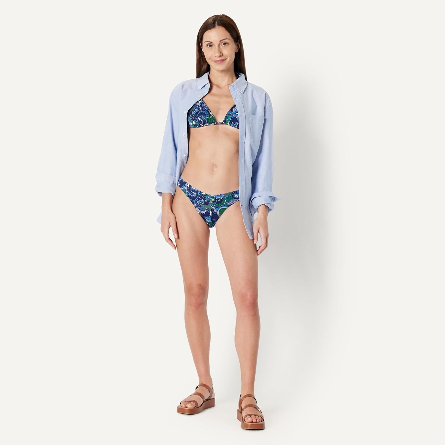 image:imageAmazon Essentials Womens HighRise HighLeg Swim Bikini BottomDeep Blue Paisley