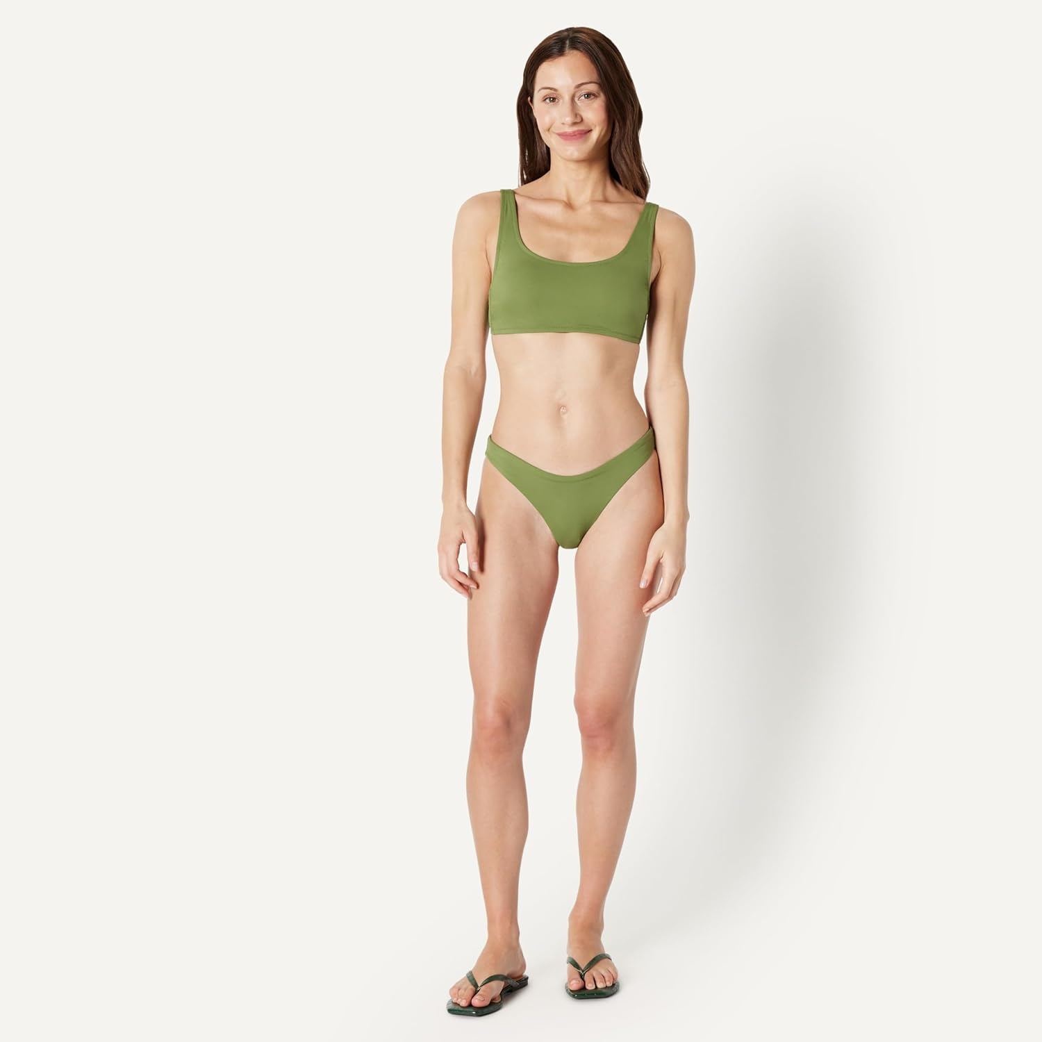 image:imageAmazon Essentials Womens HighRise HighLeg Swim Bikini BottomOlive