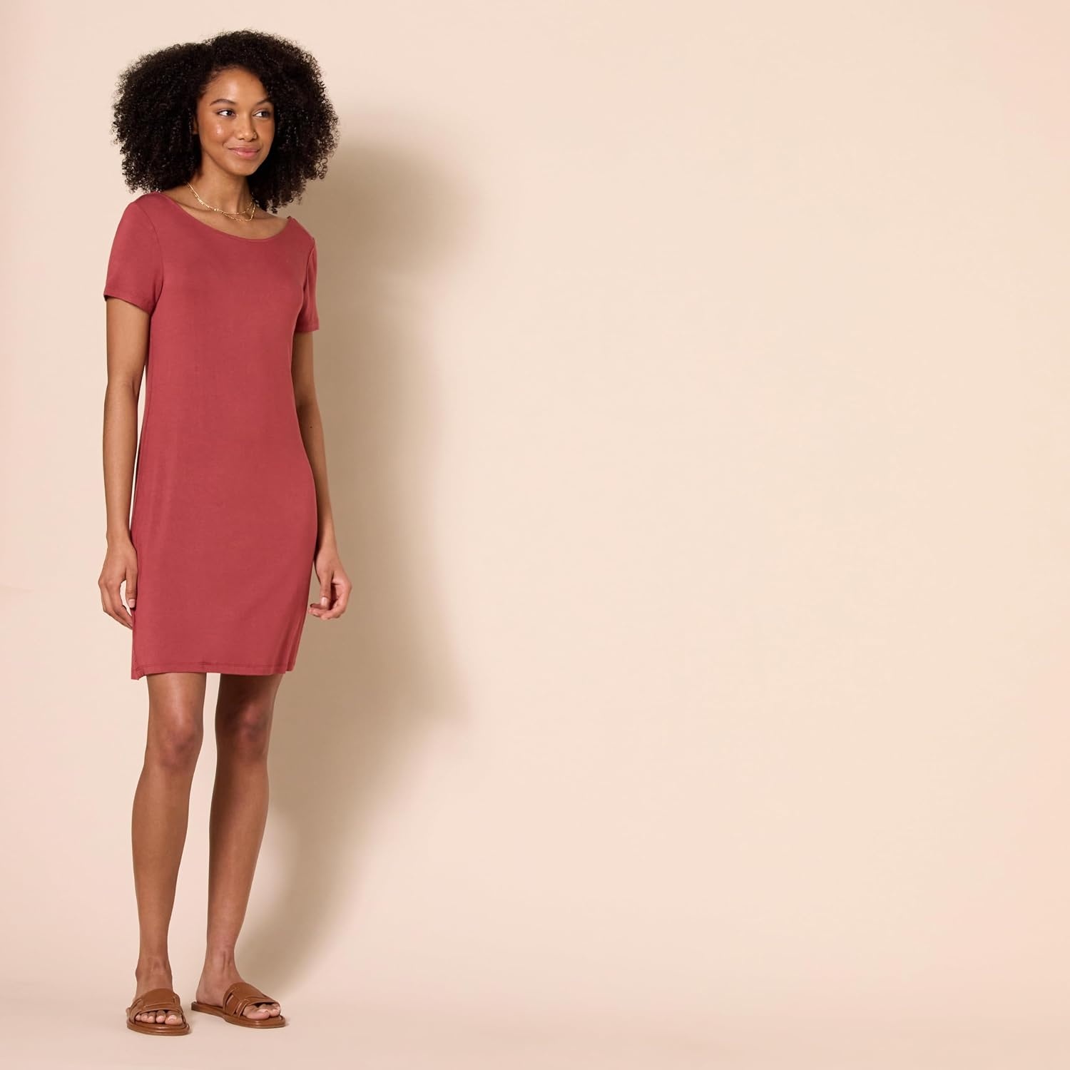 image:imageAmazon Essentials Womens Jersey RegularFit BalletBack tShirt Dress Previously Daily RitualBrick Red