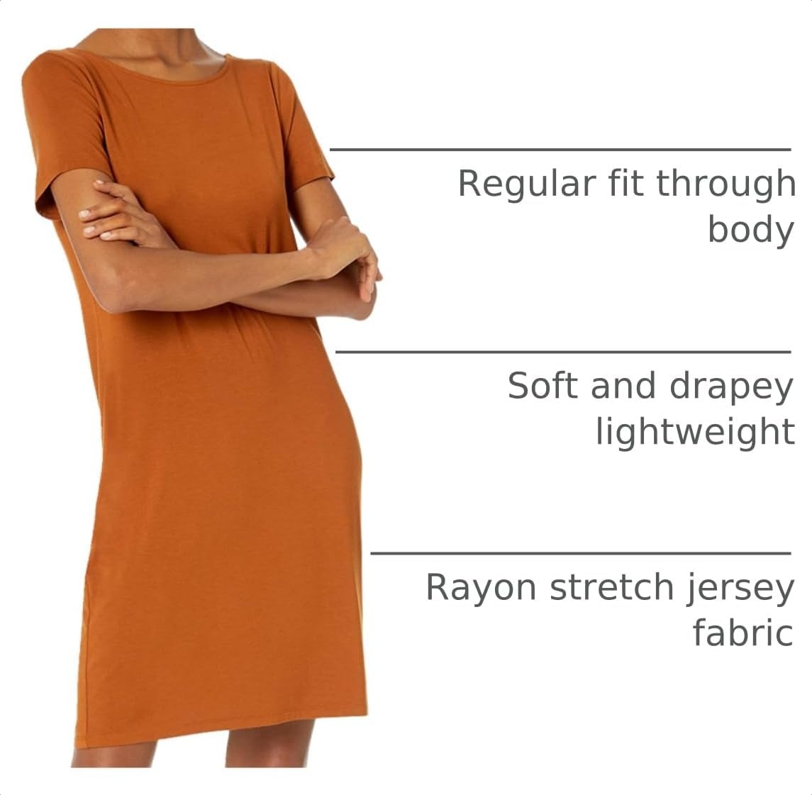 image:imageAmazon Essentials Womens Jersey RegularFit BalletBack tShirt Dress Previously Daily RitualCaramel