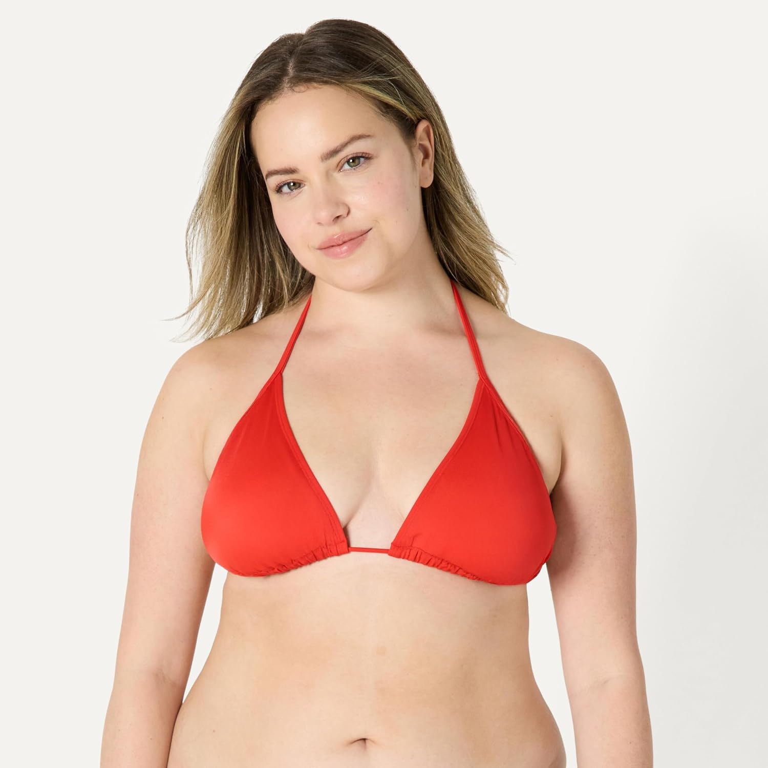 image:imageAmazon Essentials Womens Light Support Triangle Bikini Top with Removable CupsBright Poppy Red