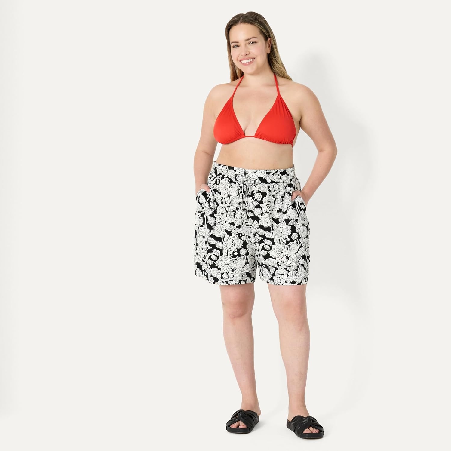 image:imageAmazon Essentials Womens Light Support Triangle Bikini Top with Removable CupsBright Poppy Red