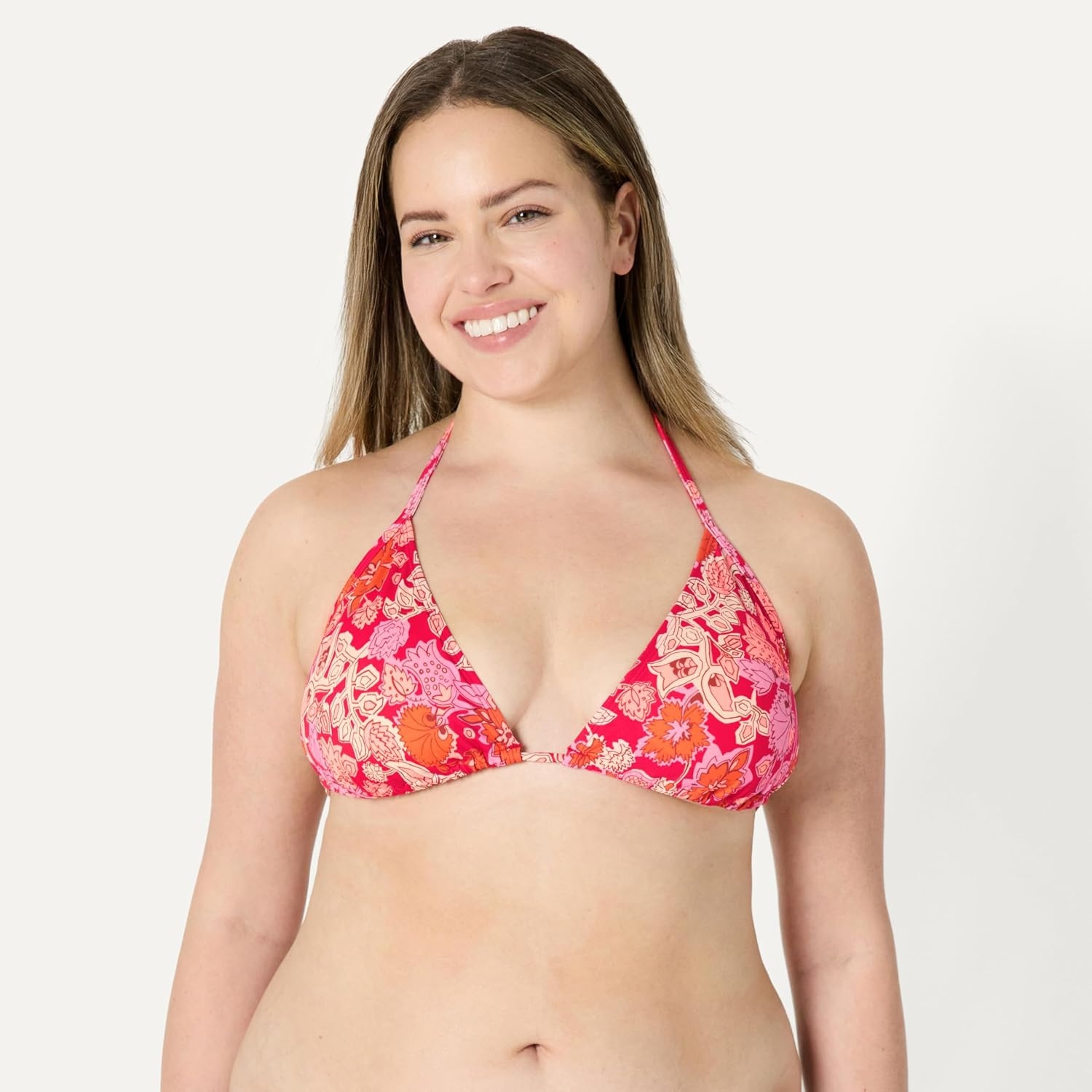 image:imageAmazon Essentials Womens Light Support Triangle Bikini Top with Removable CupsBright Red Multi Folk Floral