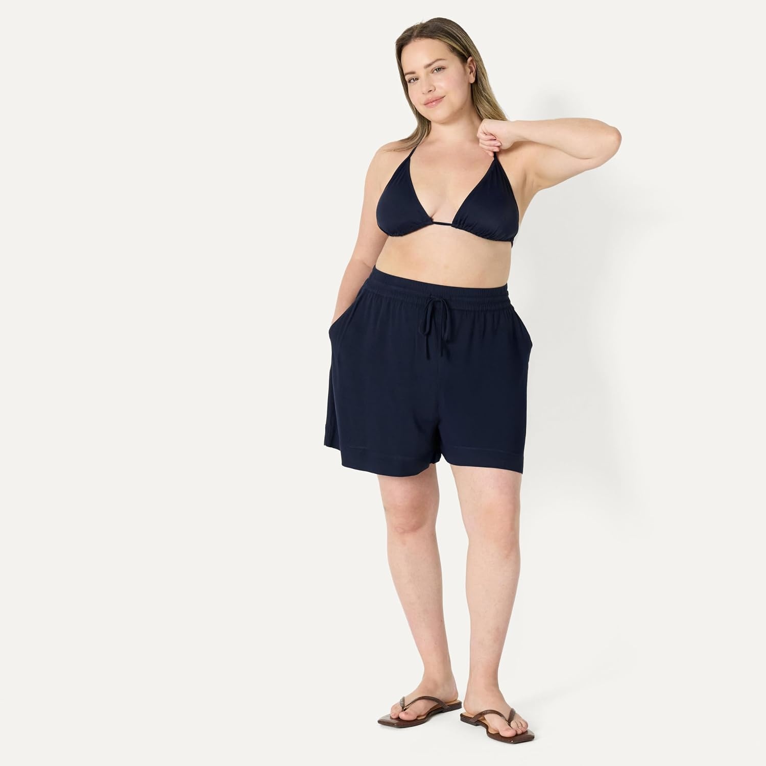 image:imageAmazon Essentials Womens Light Support Triangle Bikini Top with Removable CupsNavy
