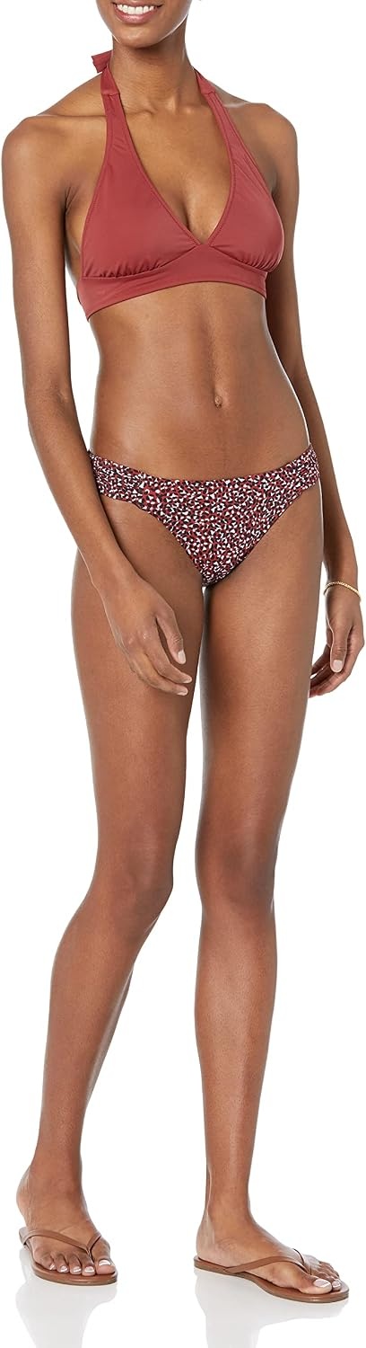 image:imageAmazon Essentials Womens LightSupport Padded Tie Halter Bikini Swimsuit Top Available in Plus SizeBrick Red