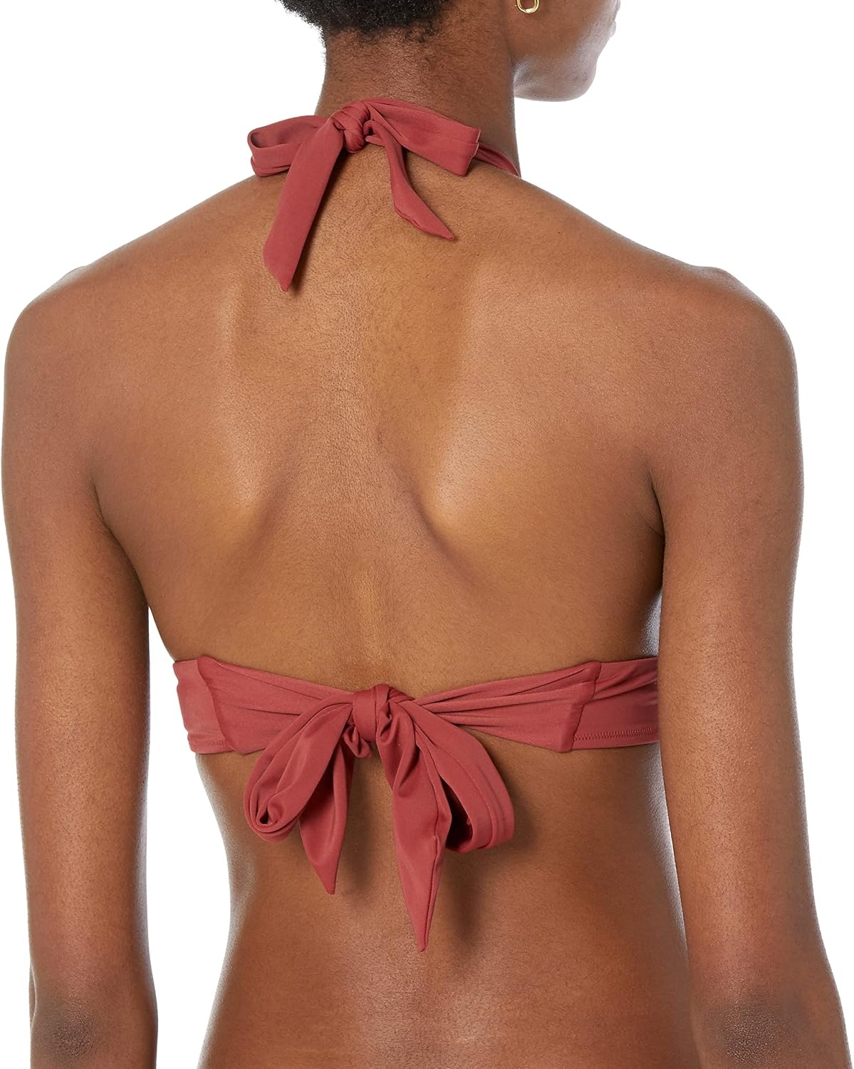 image:imageAmazon Essentials Womens LightSupport Padded Tie Halter Bikini Swimsuit Top Available in Plus SizeBrick Red