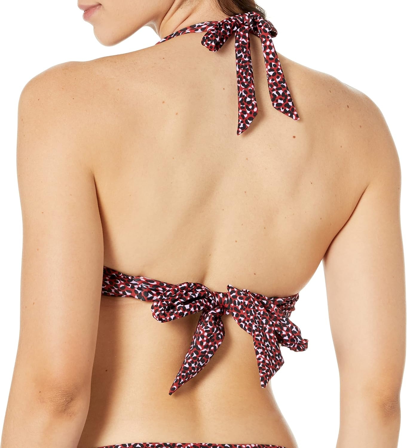 image:imageAmazon Essentials Womens LightSupport Padded Tie Halter Bikini Swimsuit Top Available in Plus SizeBrick Red Leopard