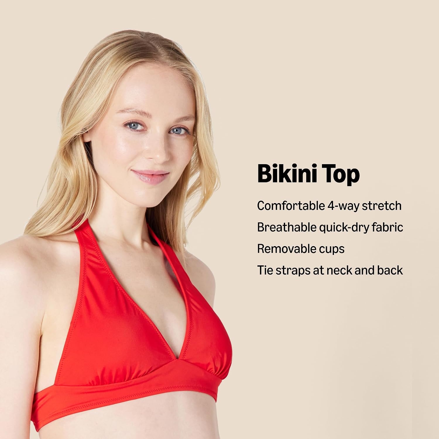 image:imageAmazon Essentials Womens LightSupport Padded Tie Halter Bikini Swimsuit Top Available in Plus SizeBrick Red Leopard