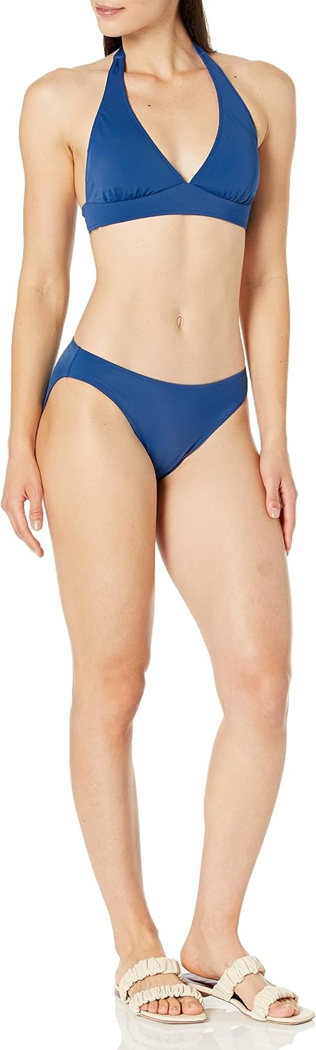 image:imageAmazon Essentials Womens LightSupport Padded Tie Halter Bikini Swimsuit Top Available in Plus SizeDeep Blue