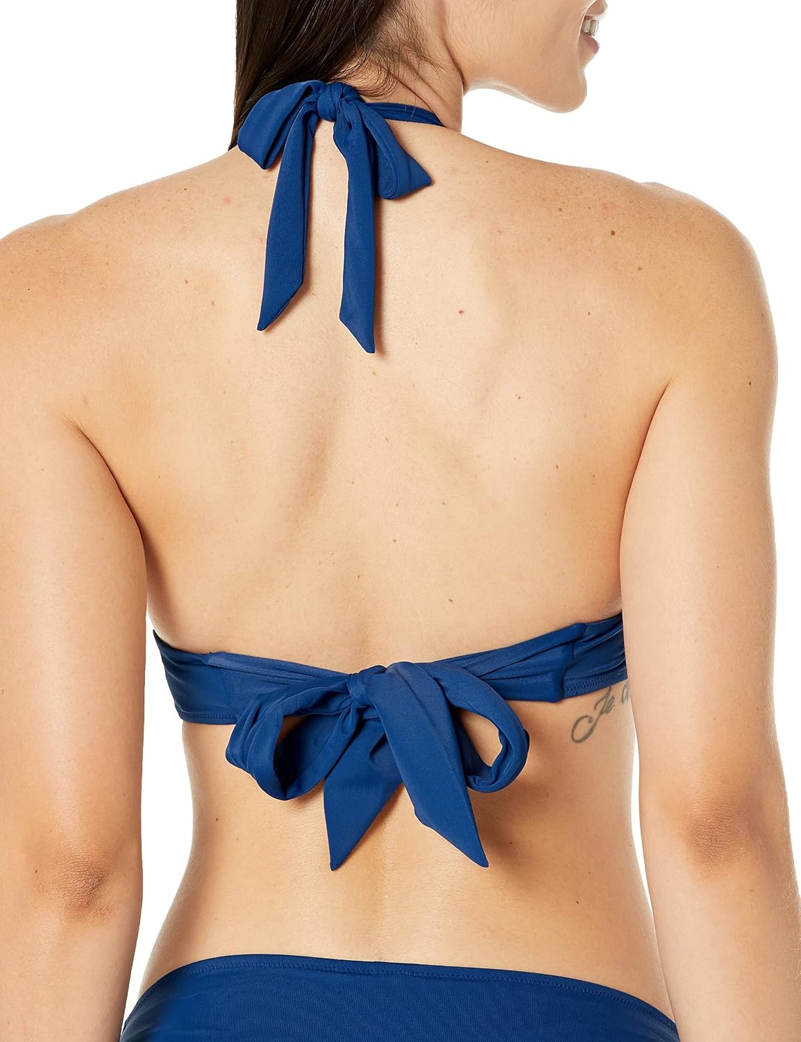 image:imageAmazon Essentials Womens LightSupport Padded Tie Halter Bikini Swimsuit Top Available in Plus SizeDeep Blue