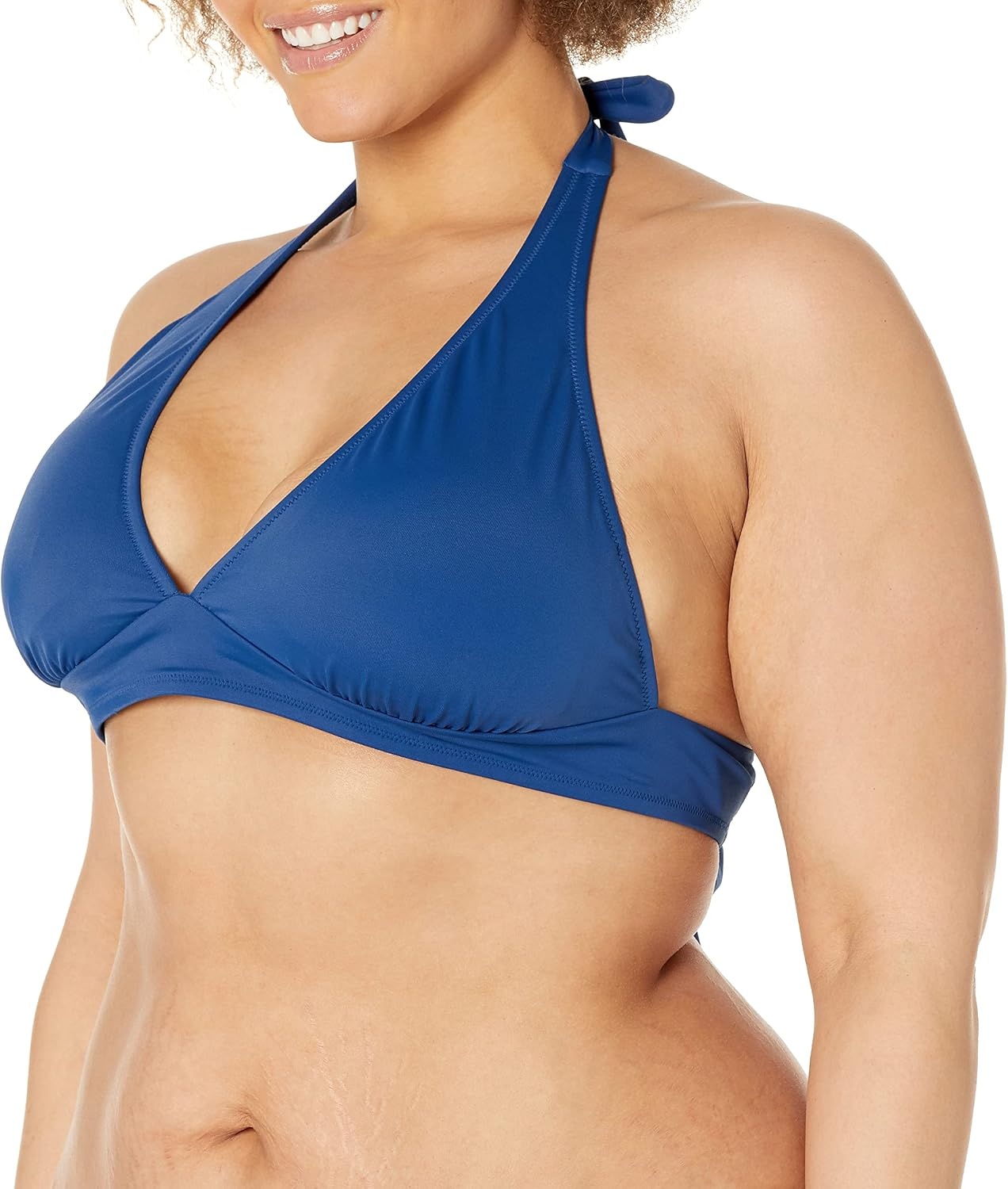 image:imageAmazon Essentials Womens LightSupport Padded Tie Halter Bikini Swimsuit Top Available in Plus SizeDeep Blue