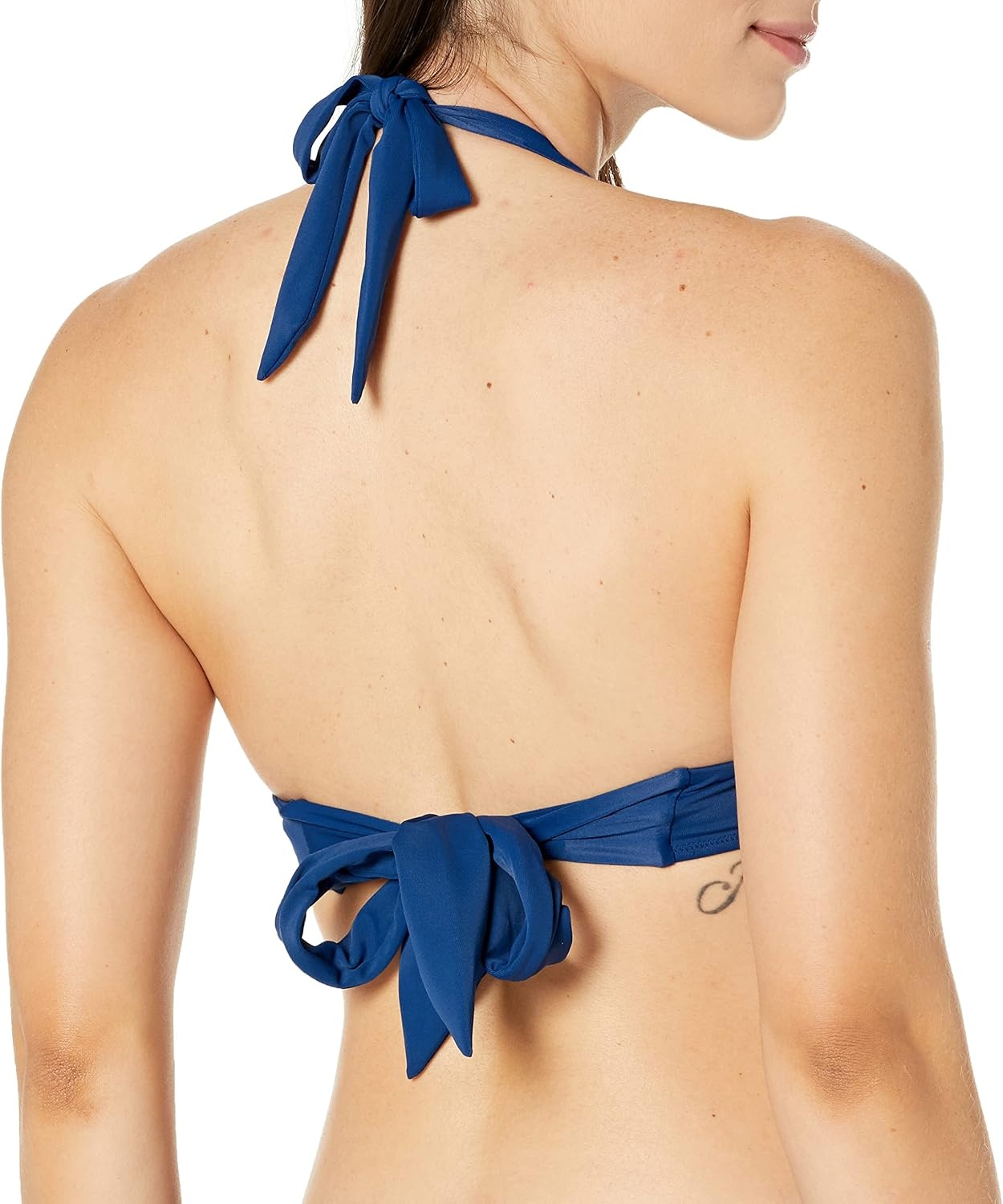 image:imageAmazon Essentials Womens LightSupport Padded Tie Halter Bikini Swimsuit Top Available in Plus SizeDeep Blue
