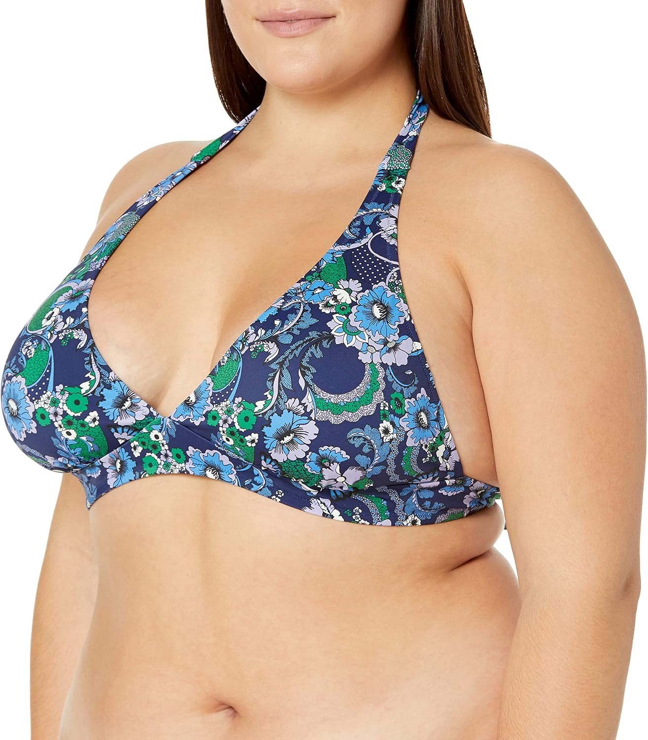 image:imageAmazon Essentials Womens LightSupport Padded Tie Halter Bikini Swimsuit Top Available in Plus SizeDeep Blue Paisley
