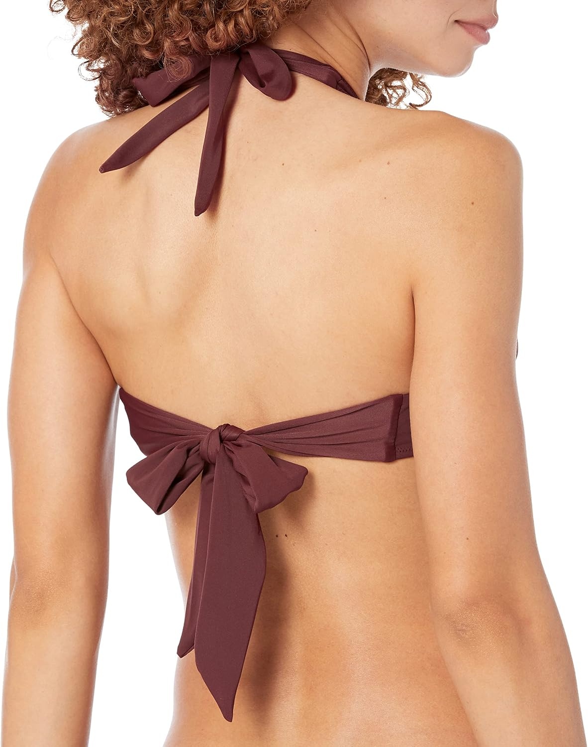 image:imageAmazon Essentials Womens LightSupport Padded Tie Halter Bikini Swimsuit Top Available in Plus SizeDeep Brown