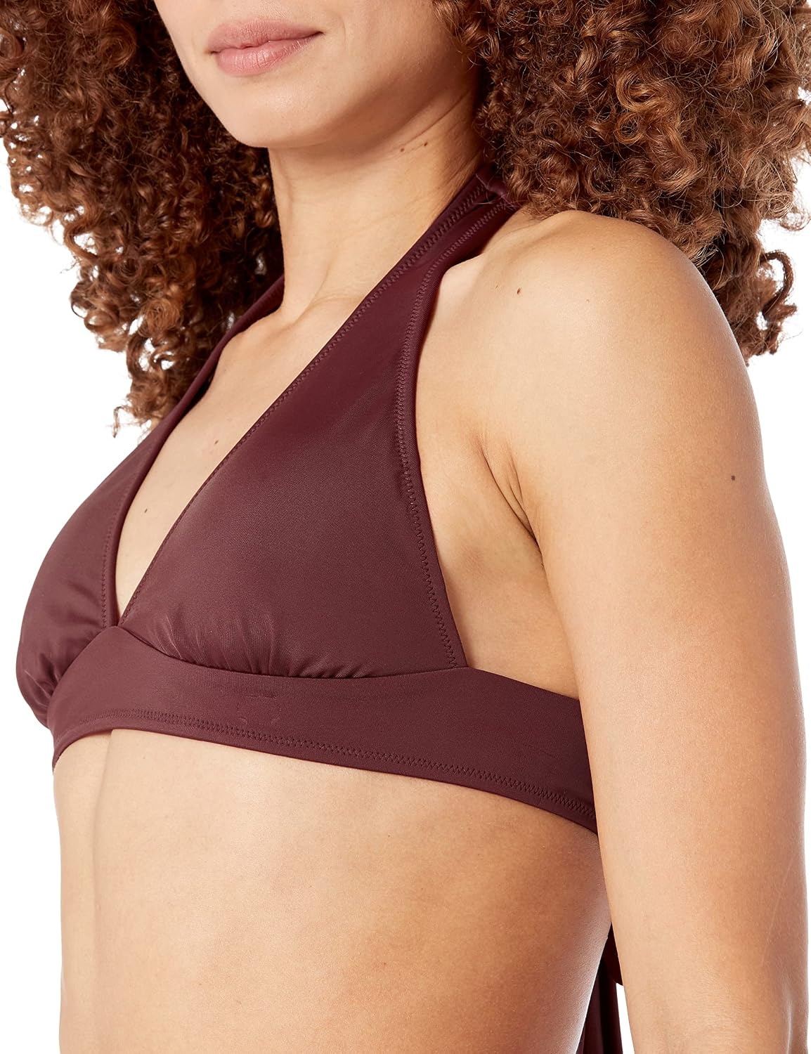image:imageAmazon Essentials Womens LightSupport Padded Tie Halter Bikini Swimsuit Top Available in Plus SizeDeep Brown