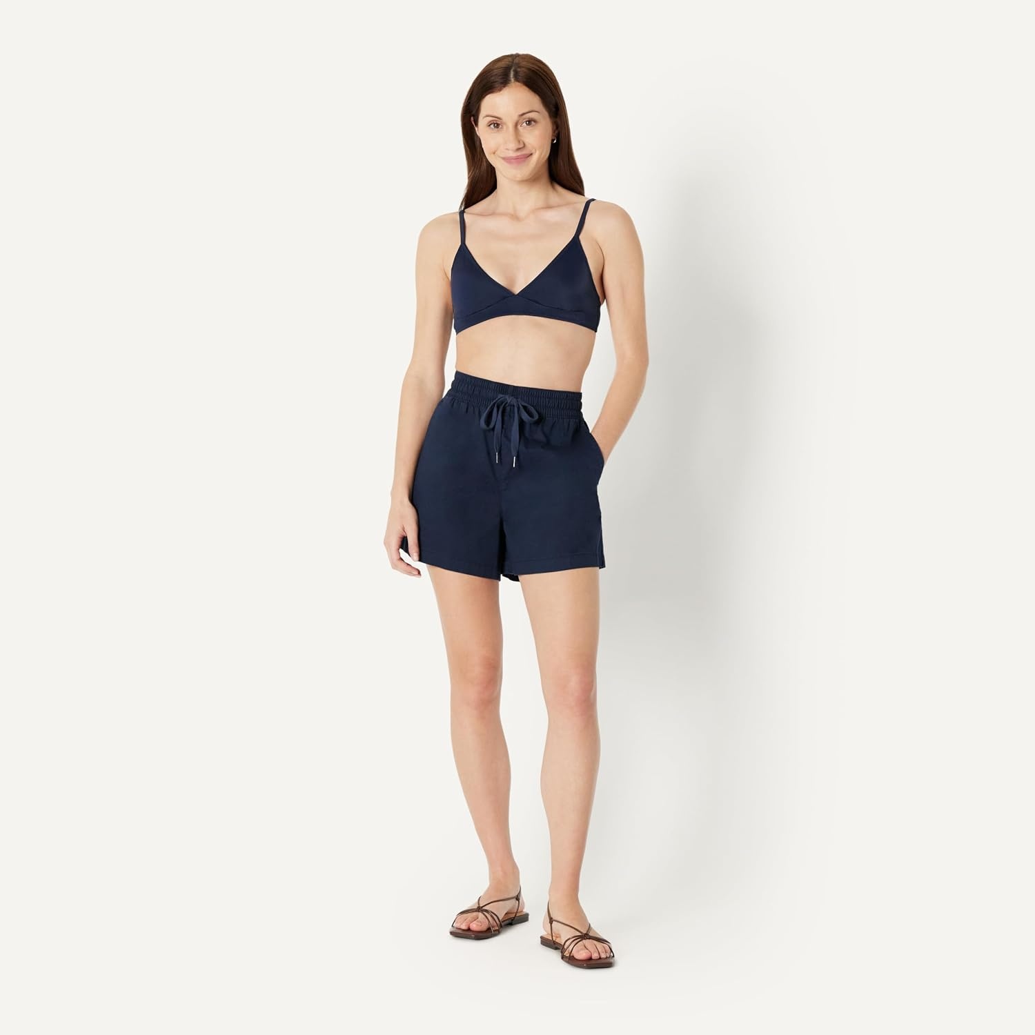 image:imageAmazon Essentials Womens LightSupport Triangle Bikini Swimsuit Top with Adjustable StrapsNavy