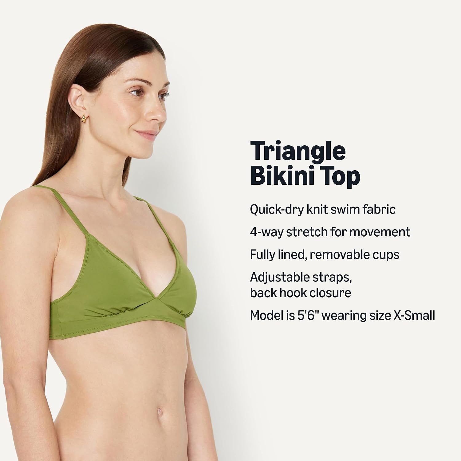image:imageAmazon Essentials Womens LightSupport Triangle Bikini Swimsuit Top with Adjustable StrapsOlive
