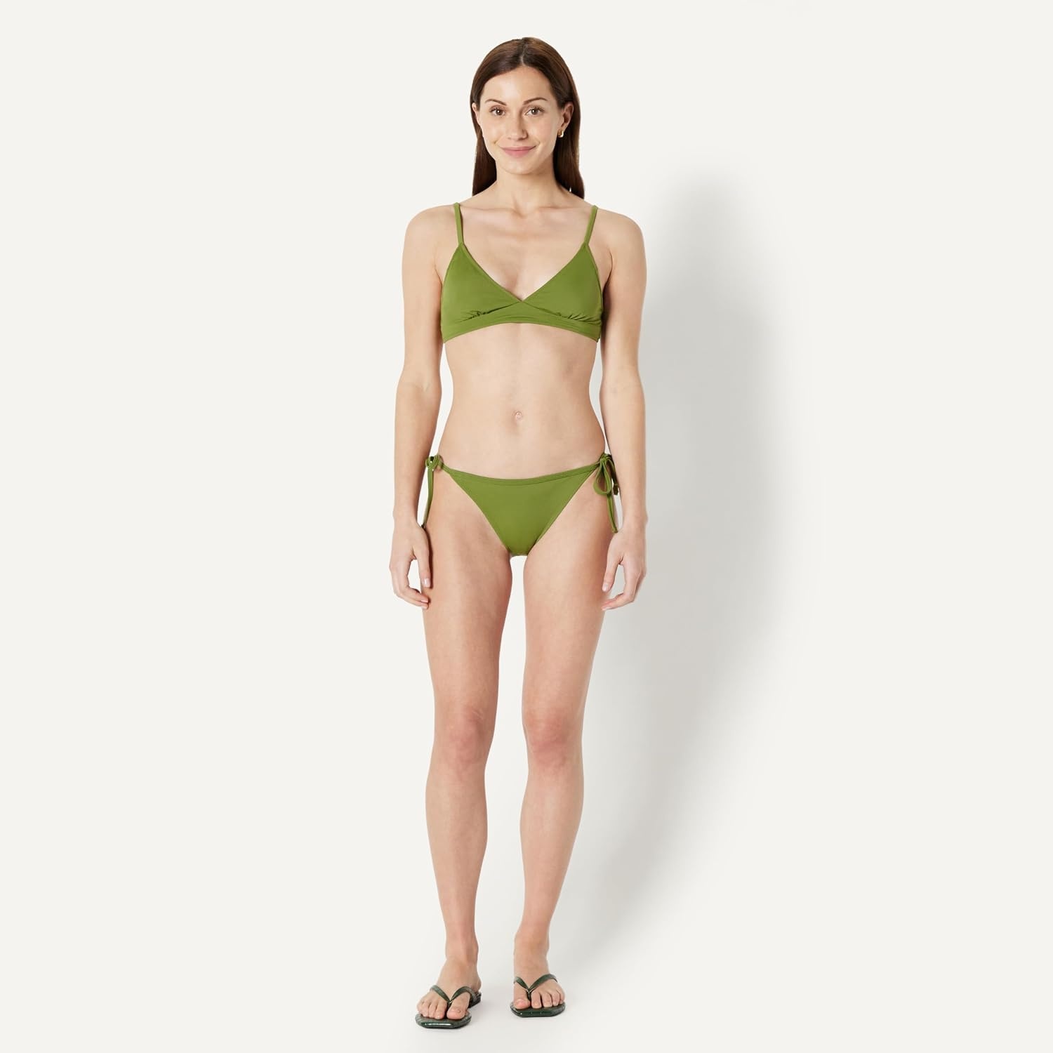 image:imageAmazon Essentials Womens LightSupport Triangle Bikini Swimsuit Top with Adjustable StrapsOlive