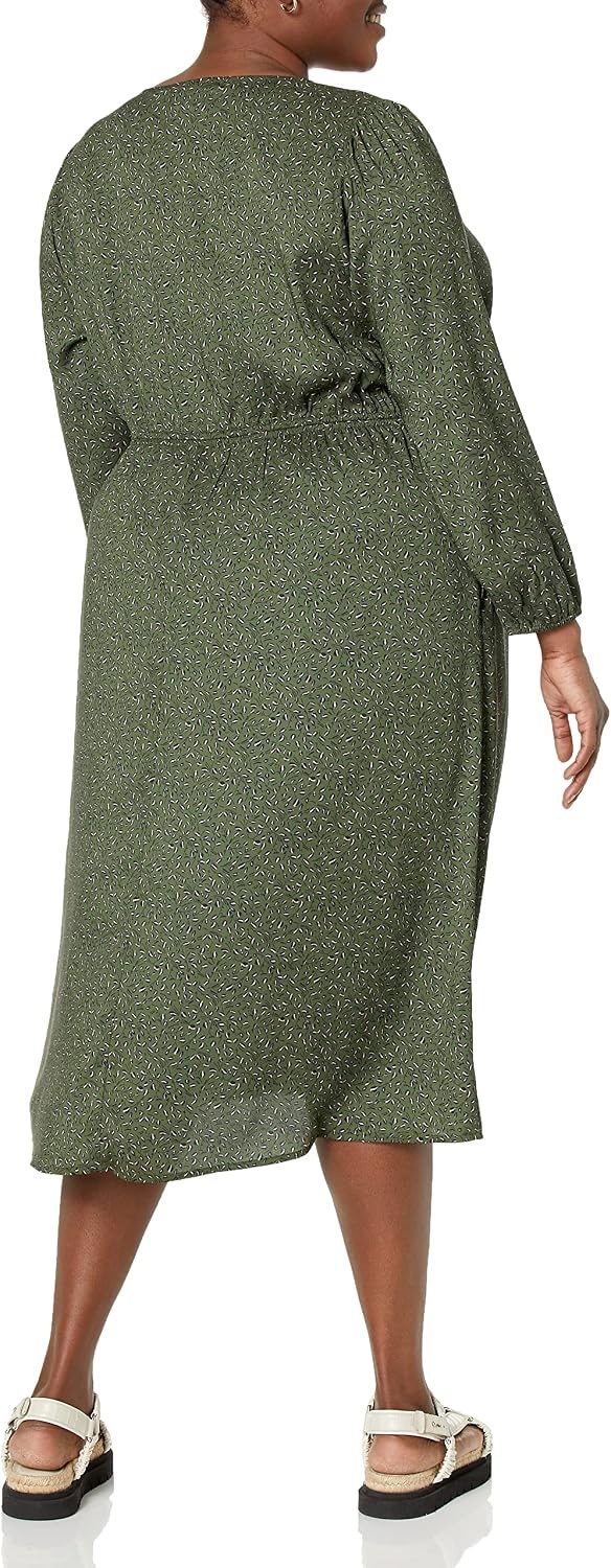 image:imageAmazon Essentials Womens Lightweight Georgette Long Sleeve VNeck Midi Dress Available in Plus SizeDark Olive Abstract Animal