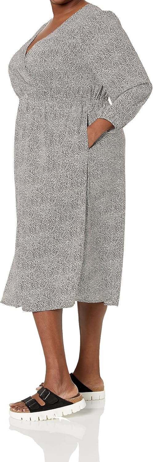 image:imageAmazon Essentials Womens Lightweight Georgette Long Sleeve VNeck Midi Dress Available in Plus SizeEspresso Leopard