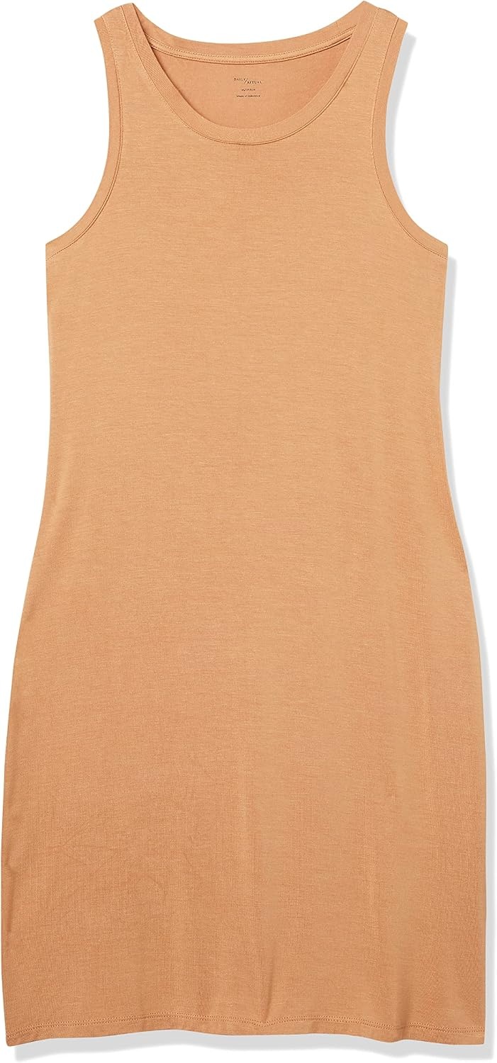 image:imageAmazon Essentials Womens Lightweight Jersey SlimFit Tank Mini DressCamel