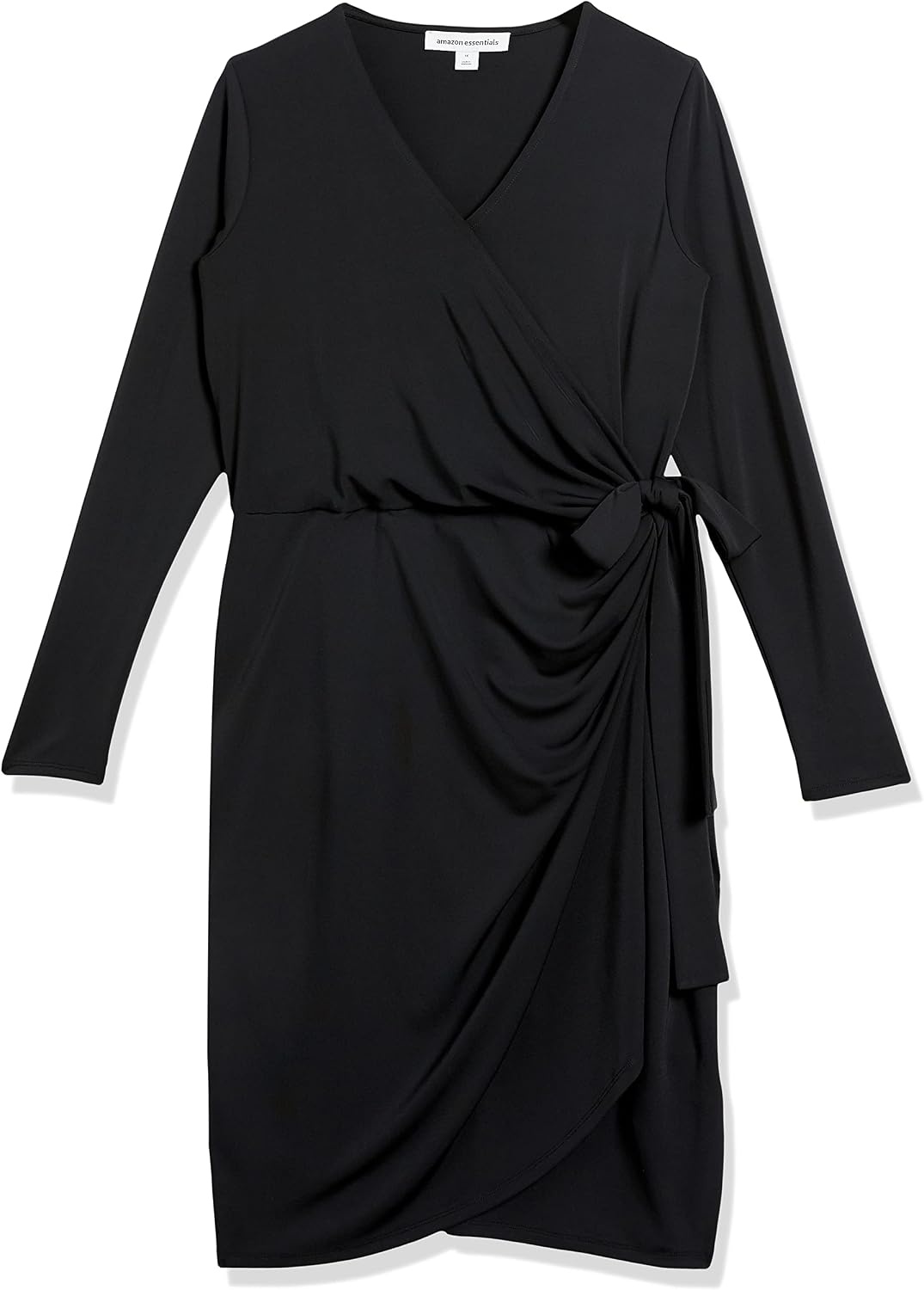 image:imageAmazon Essentials Womens Long Sleeve Classic Wrap Dress V Neck Pleated Midweight Fabric Available in Plus SizeBlack