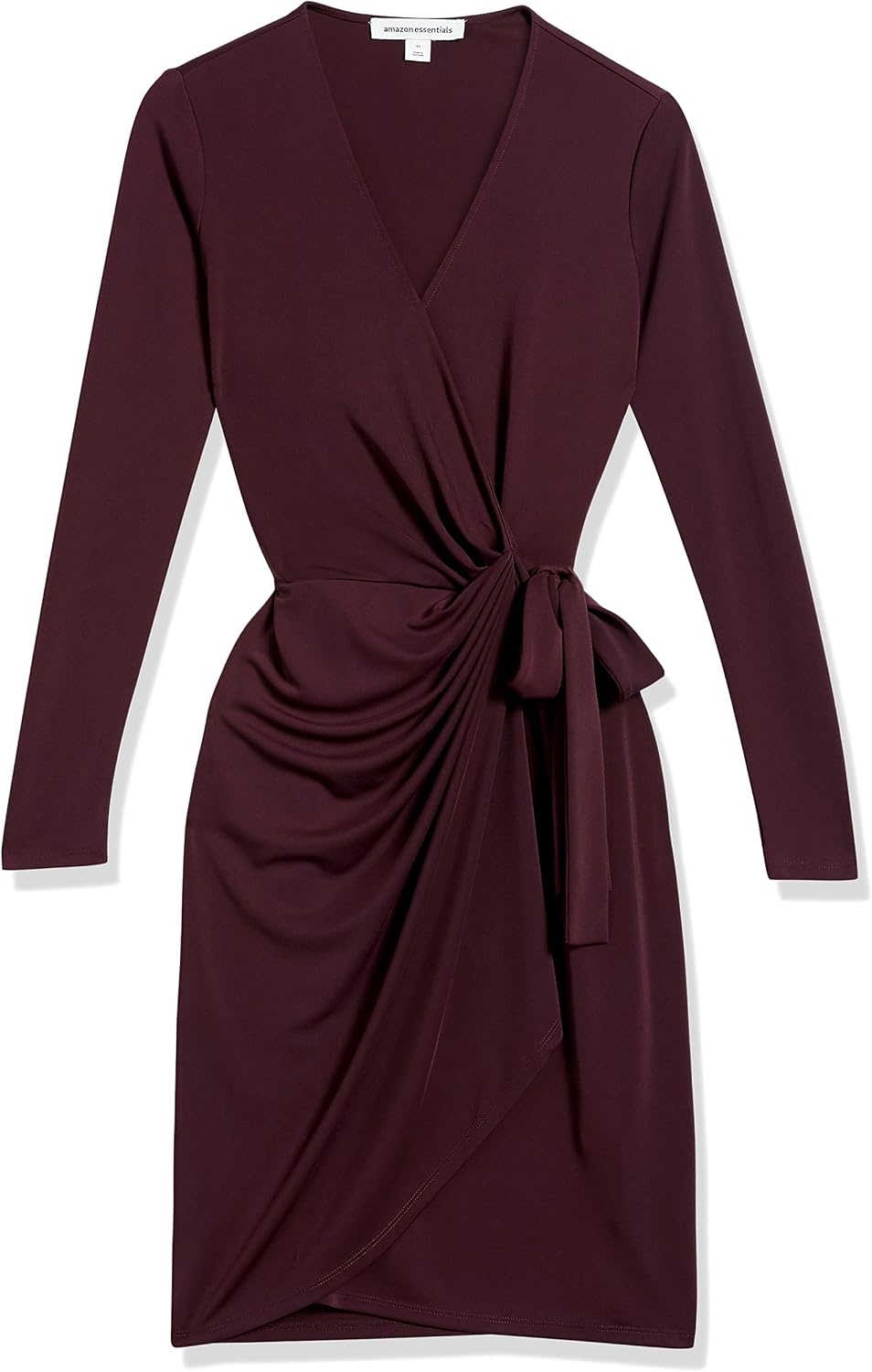 image:imageAmazon Essentials Womens Long Sleeve Classic Wrap Dress V Neck Pleated Midweight Fabric Available in Plus SizeBurgundy