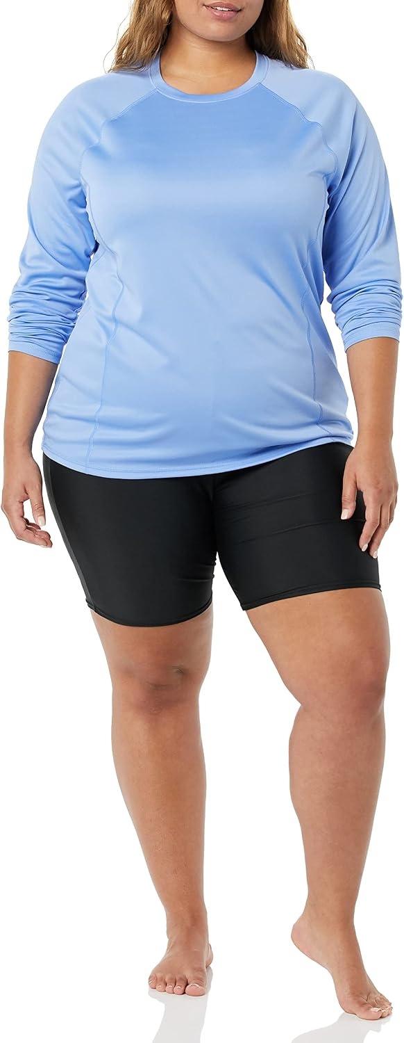 image:imageAmazon Essentials Womens Long Sleeve Rash GuardLight Blue