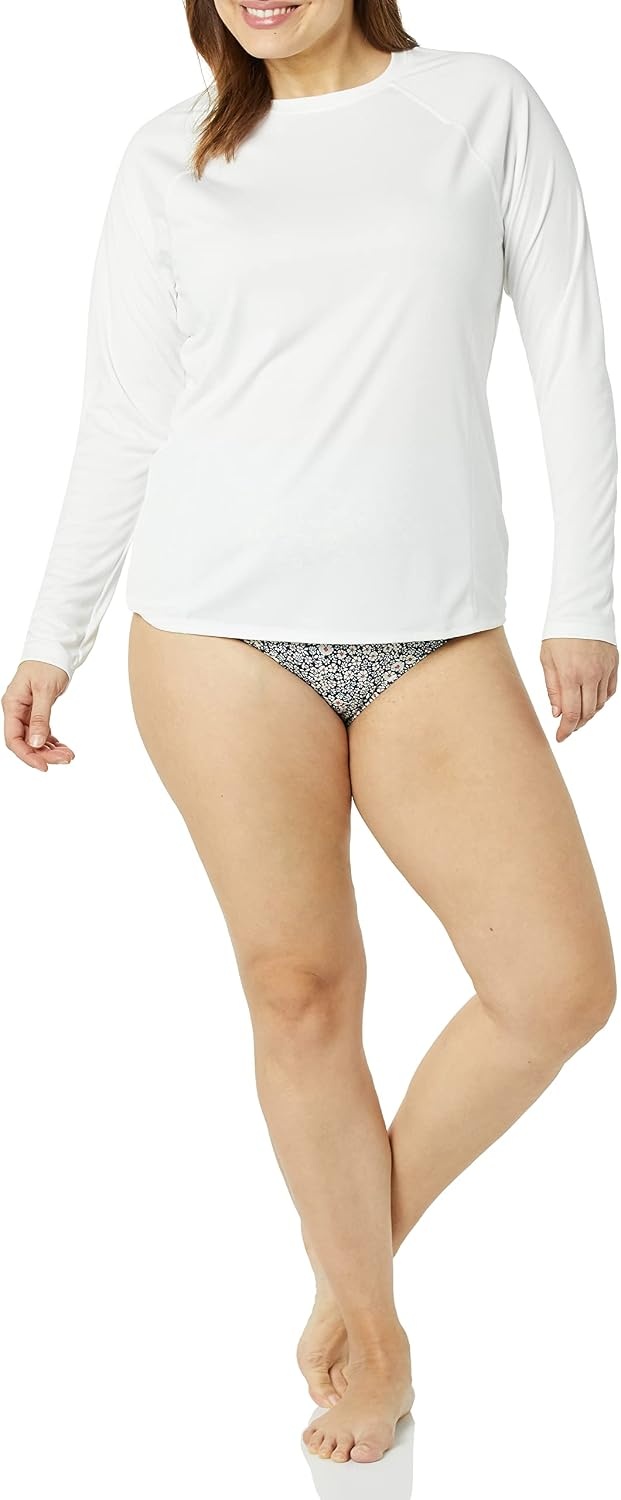 image:imageAmazon Essentials Womens Long Sleeve Rash GuardWhite