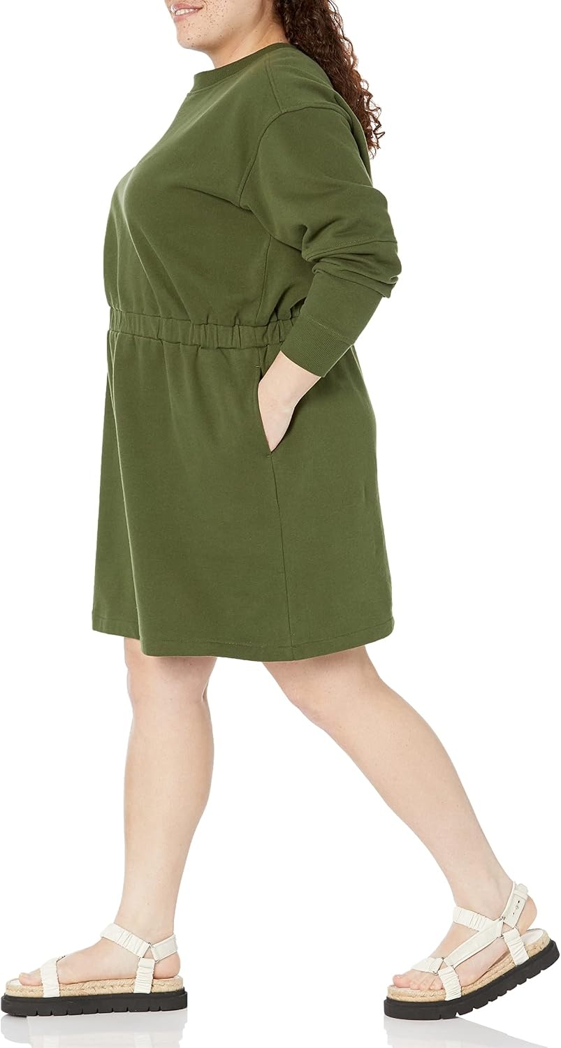 image:imageAmazon Essentials Womens Long Sleeve Sweatshirt DressDark Olive