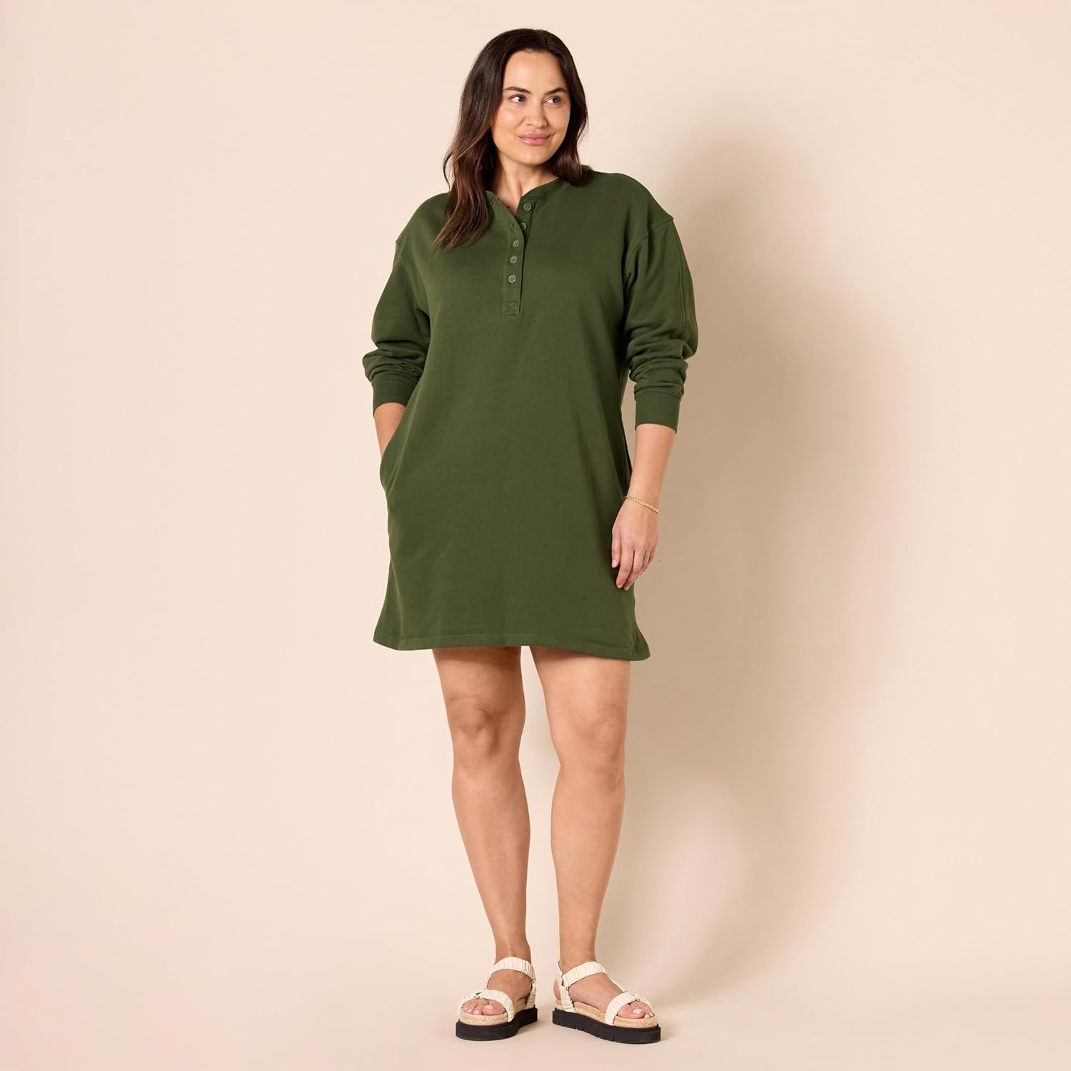 image:imageAmazon Essentials Womens Long Sleeve Sweatshirt DressDark Olive