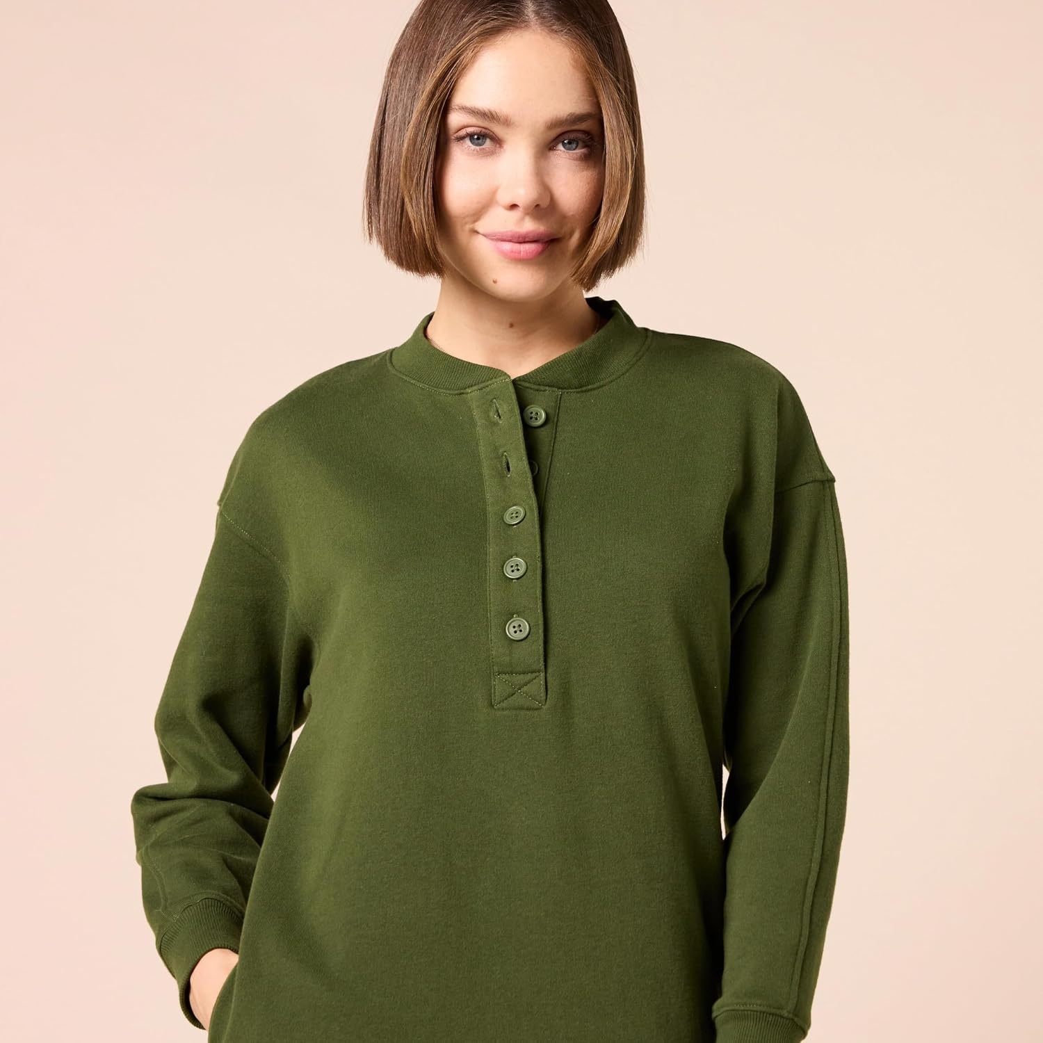 image:imageAmazon Essentials Womens Long Sleeve Sweatshirt DressDark Olive