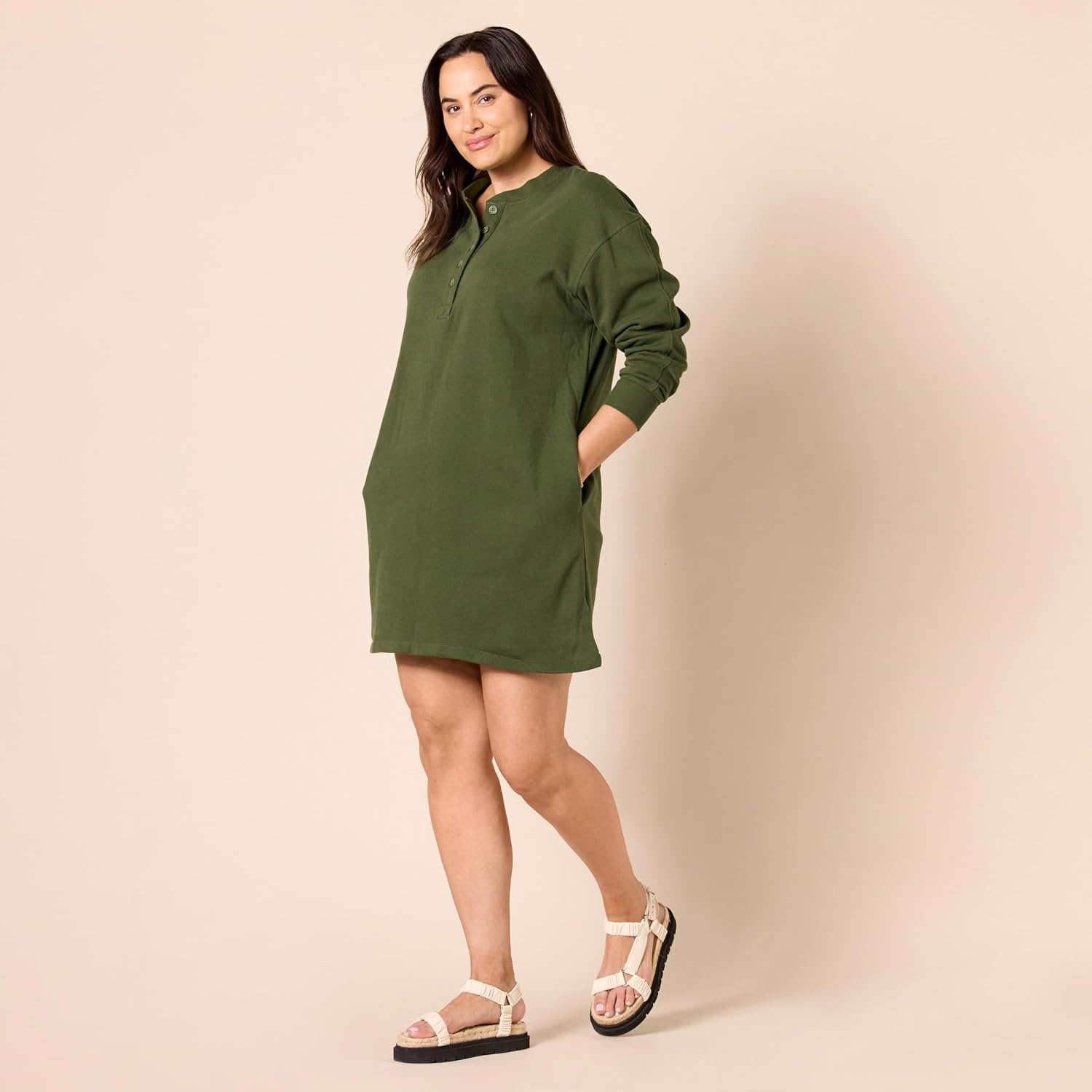 image:imageAmazon Essentials Womens Long Sleeve Sweatshirt DressDark Olive