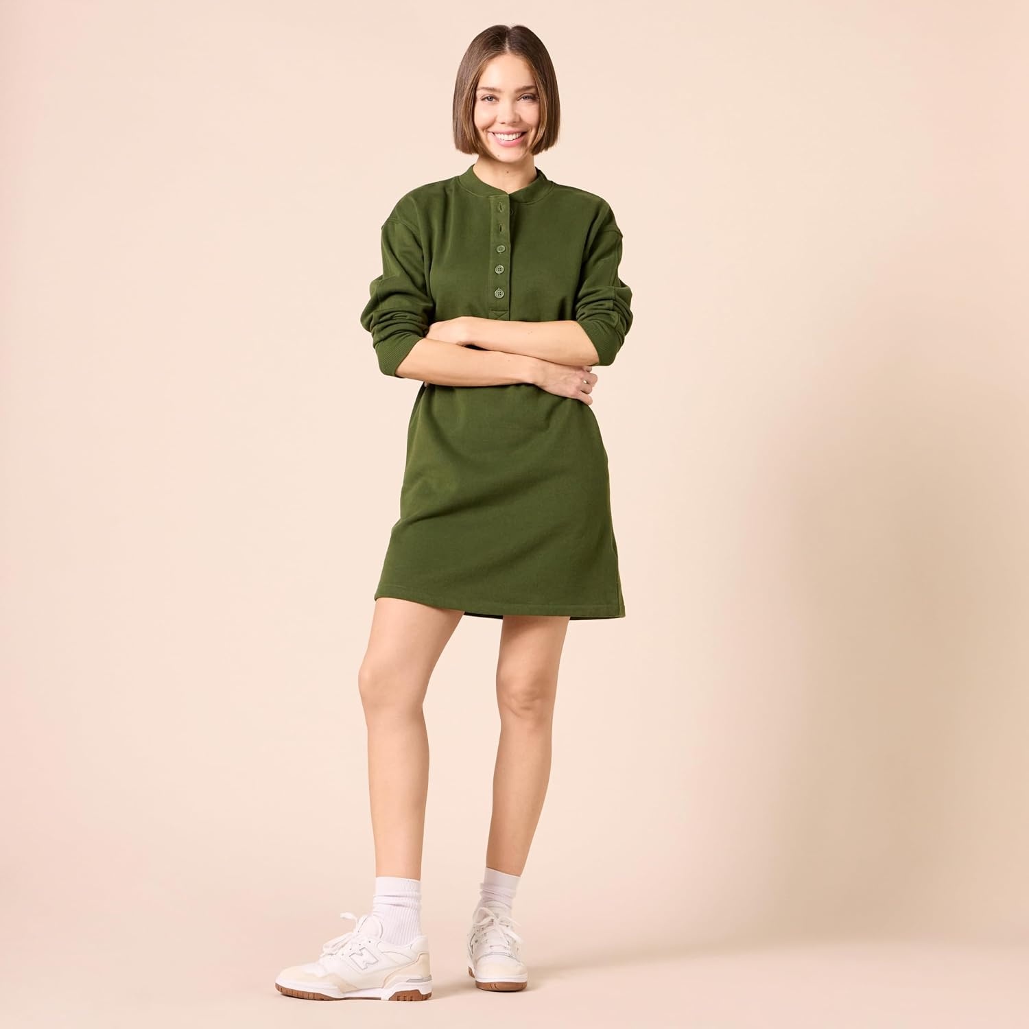 image:imageAmazon Essentials Womens Long Sleeve Sweatshirt DressDark Olive